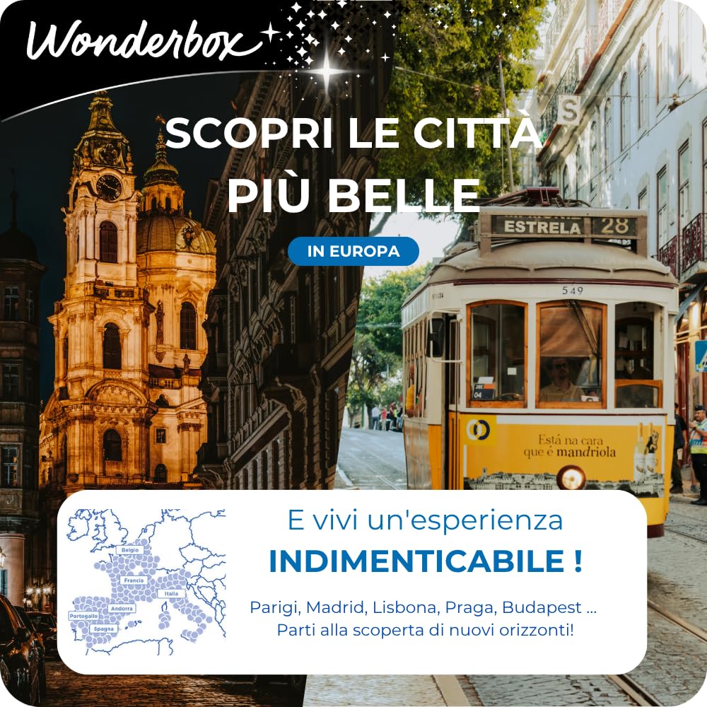 WONDERBOX - Cofanetto Regalo - 3 Giorni in Europa - per 2 Persone | 2 notti con o senza colazione - Più di 1200 soggiorni - Hotel 4* e 3*, agriturismi, B&B in Italia e in Europa