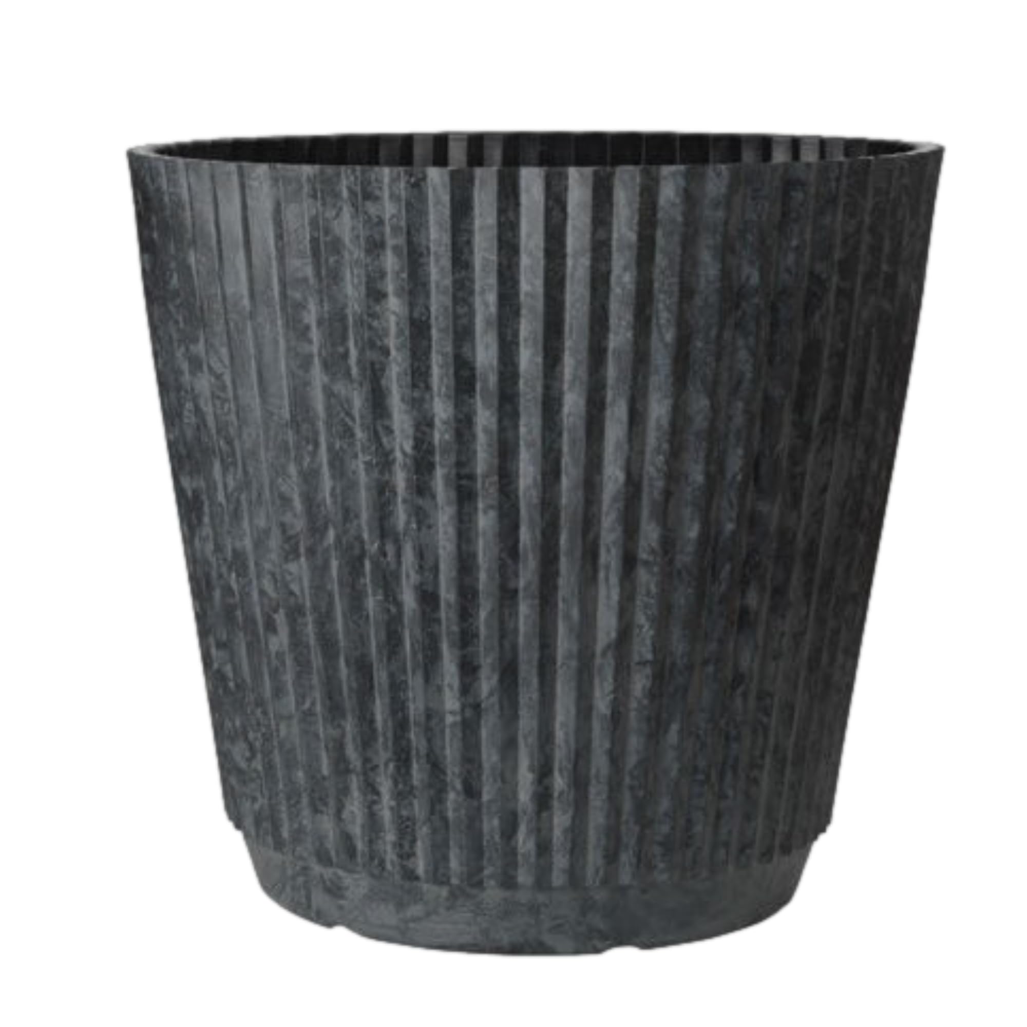 Fyne-Finds Round Plastic Grey 33cm, 13inch Plant Pot 18 Liters Ribbed Indoor Outdoor Weatherproof Vintage Planter Cover (1)