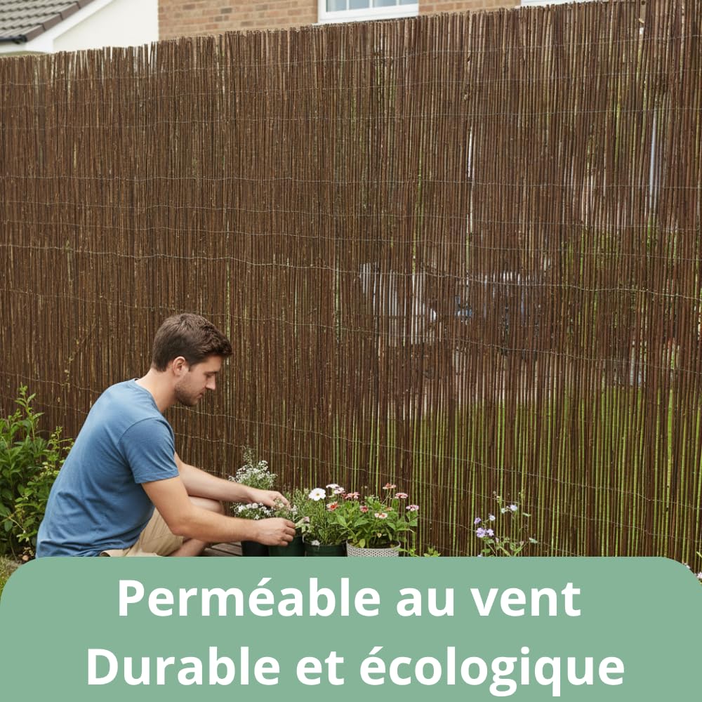 AUBRY GASPARD - Canisse en Osier Naturel - Brise Vue jardin occultant - Livré en rouleau avec Sac de Transport - Idéale pour Jardin et Terrasse - Résistant aux intempéries - 200x500 cm