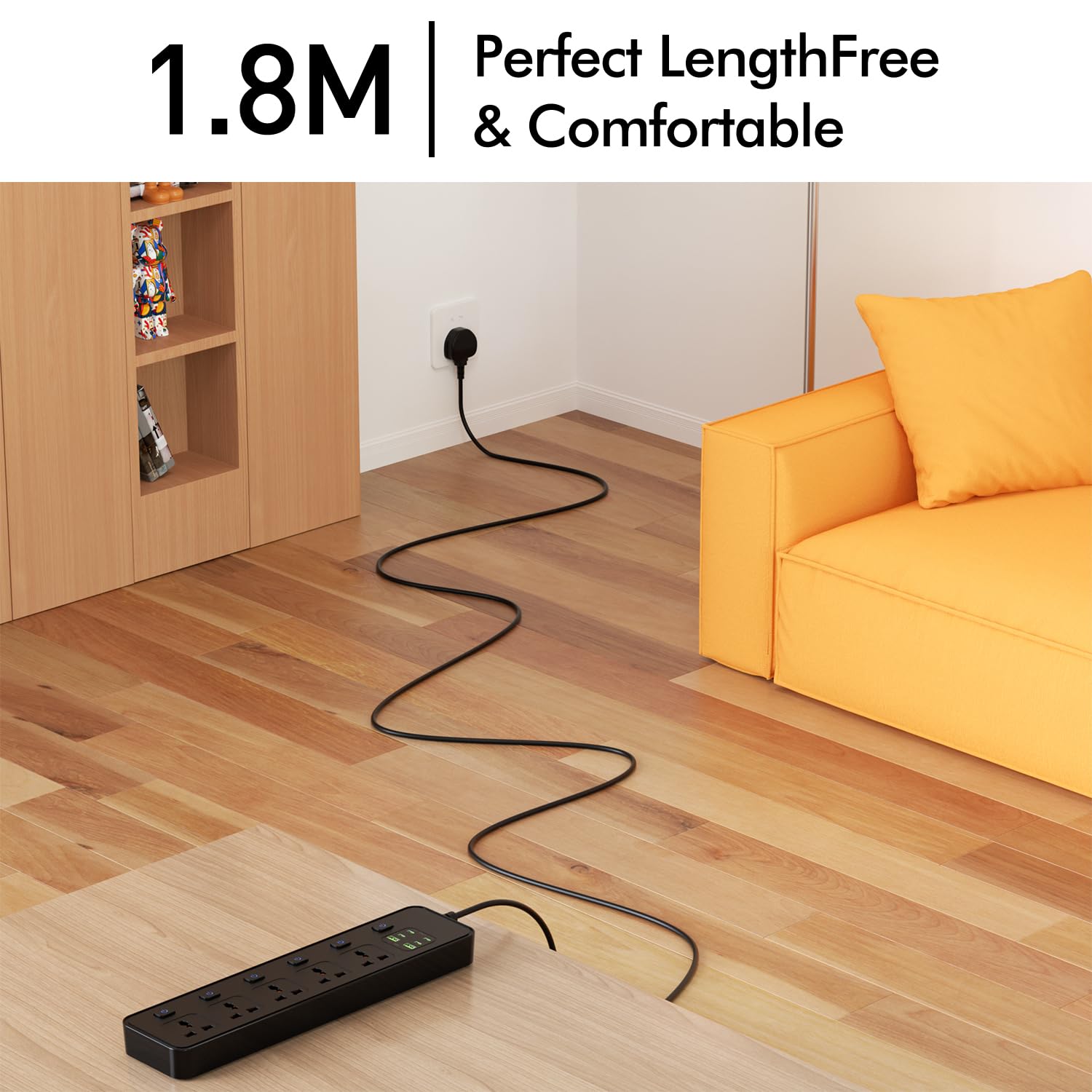 Listwa zasilająca uniwersalna z pojedynczym przełącznikiem, 5 uniwersalnych gniazd, maks. 3250 W, kabel sieciowy 1,8 m, 4 x 20 W USB-C i 2 x USB-A, listwa zasilająca z USB C (powerstrip-1)