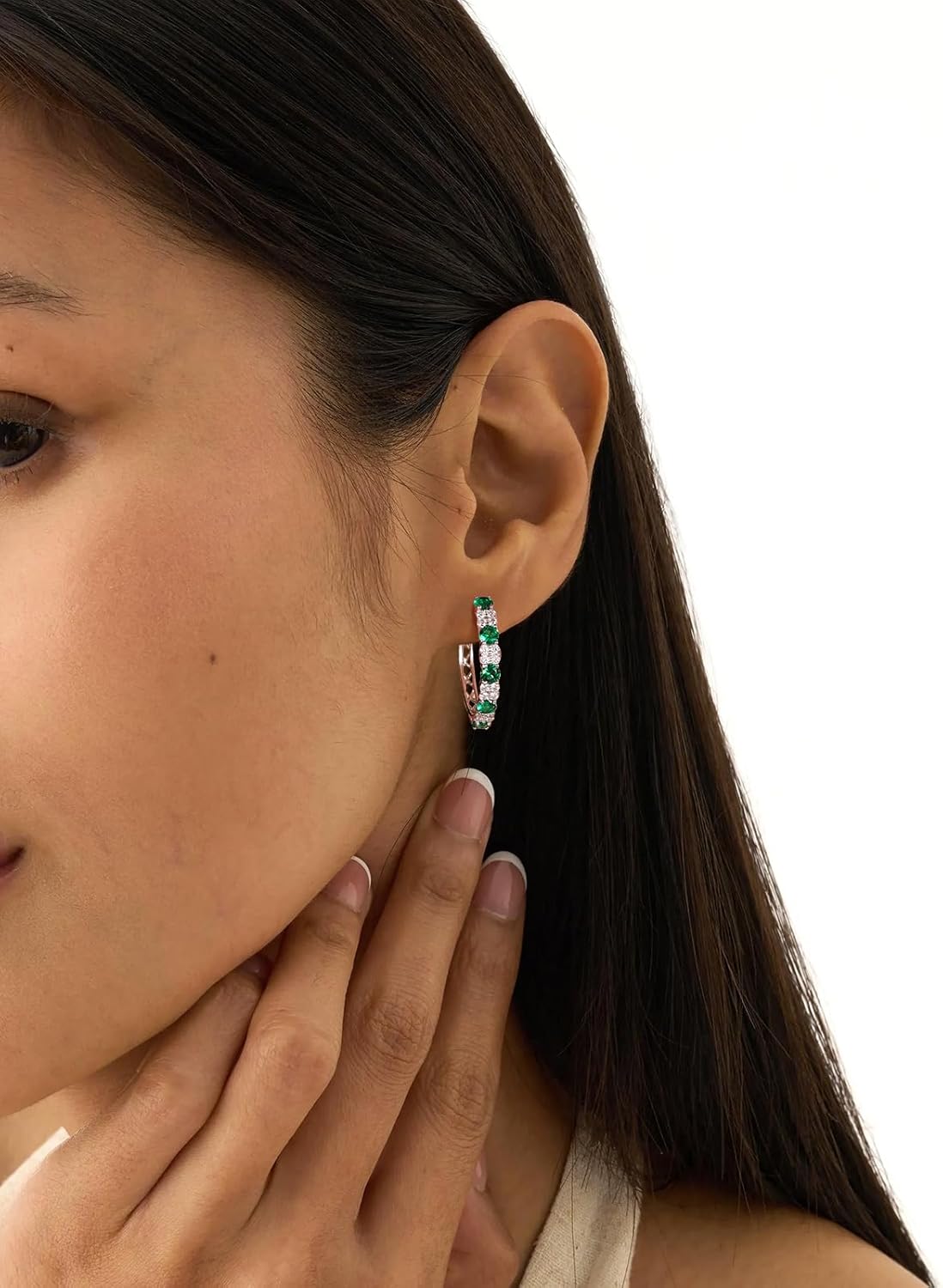 Women's Huggie Hoops with Birthstone 925 Sterling Silver Huggie Stud Hypoallergenic 14K Gold Plated Moissanite Earrings -Emerald Sapphire Ruby Hoop Earrings, Size 20 25mm - Image 3