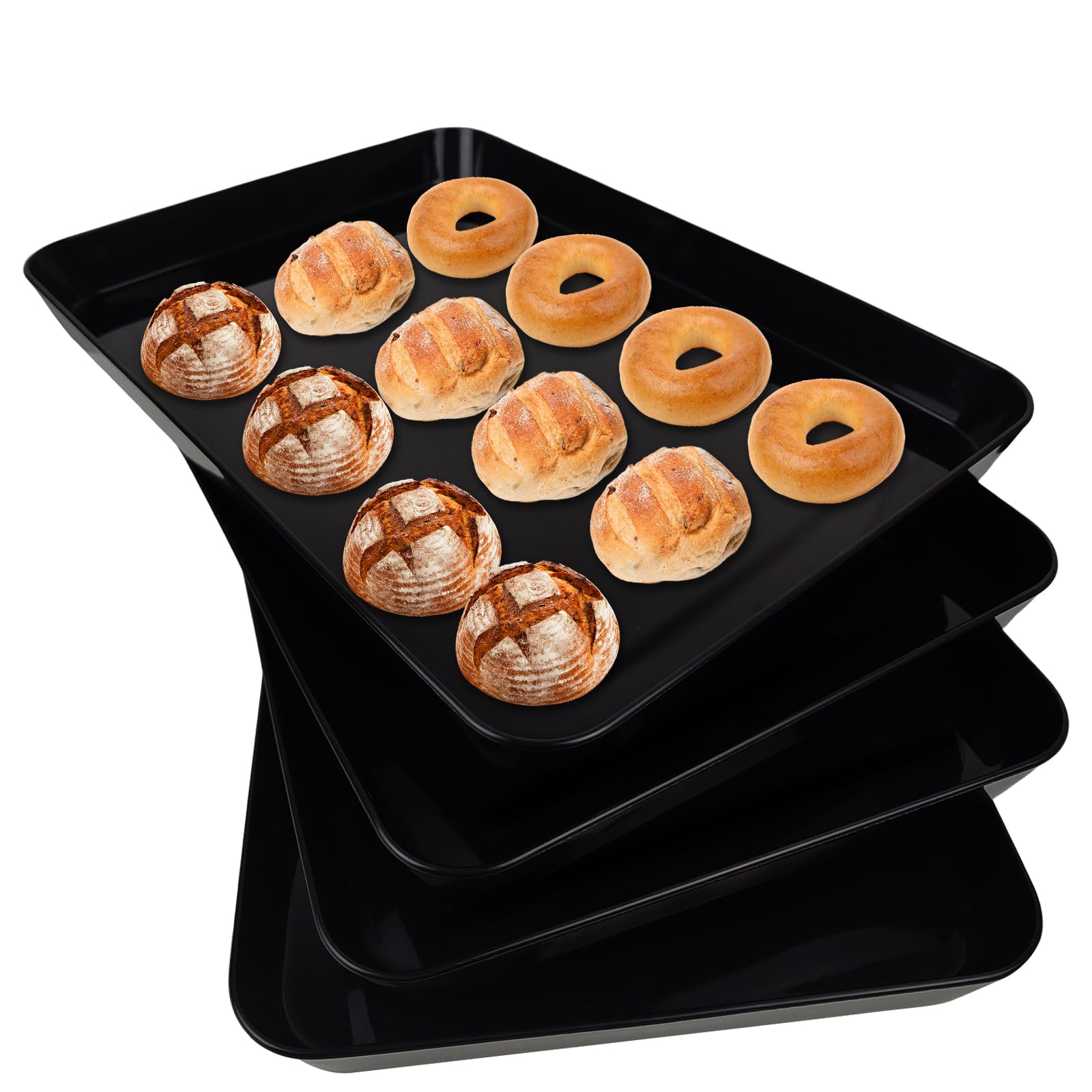 greenandlife Serving Tray, 4PCS Black Reusable Serving Platters for Party, Plastic Tray for Snacks, Food, Cookies, Sandwich, Tea, Drink, Dinner, 40.4 x 27.9 cm