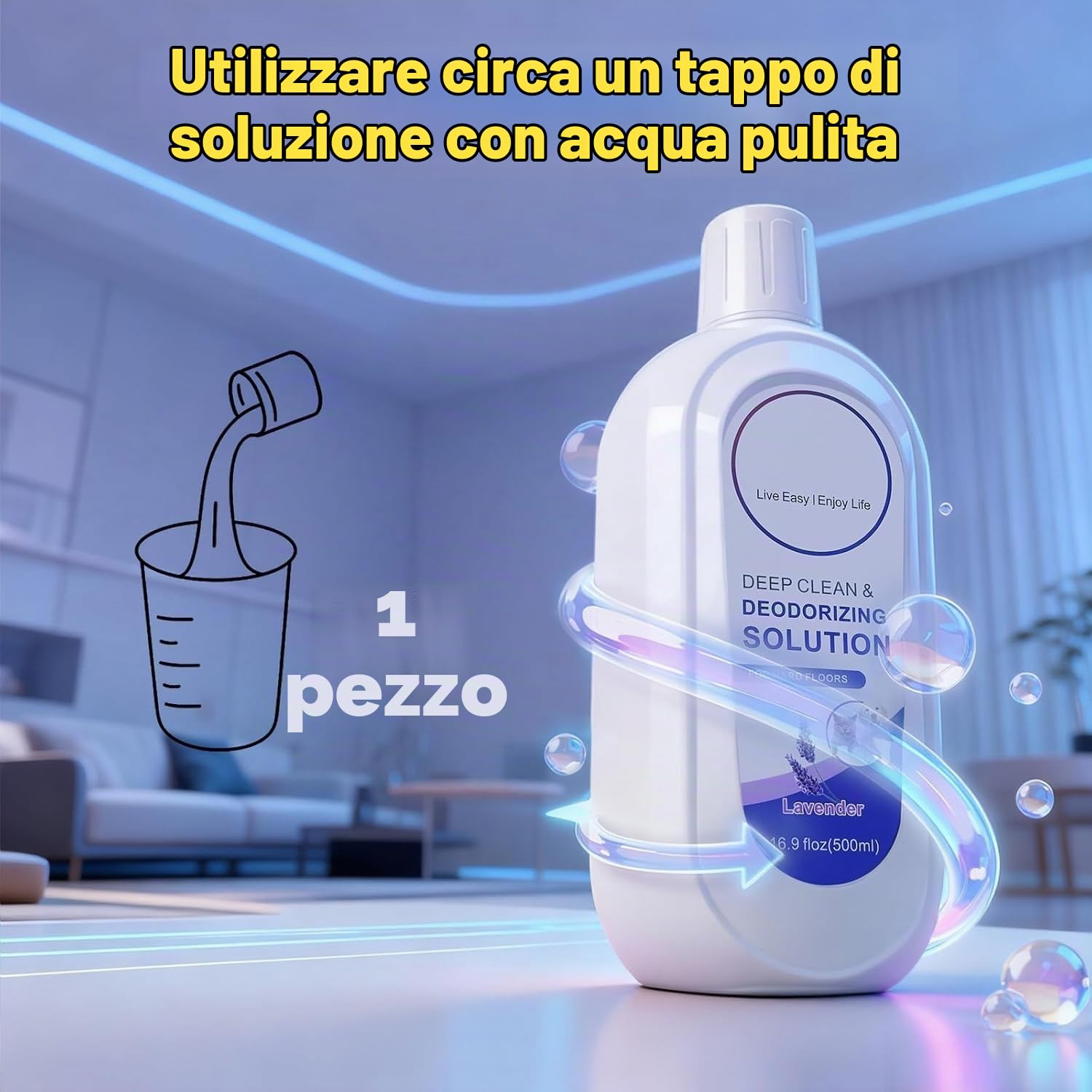 Detergente Concentrato per Pavimenti - Compatibile con Tineco (3x500ml) - Profumo Lavanda, Senza Residui e Anti-Ostruzione - Adatto per Piastrelle, Parquet, Laminato e Famiglie con Animali