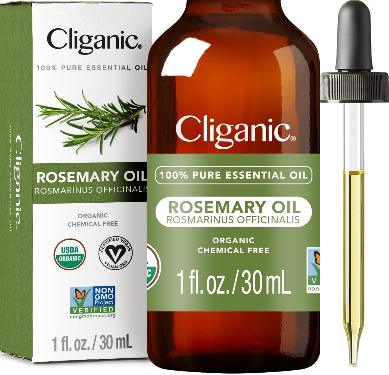 Cliganic Organic Rosemary Essential Oil for Hair, Skin, Aromatherapy – 100% Pure Natural Undiluted | Non-GMO Verified