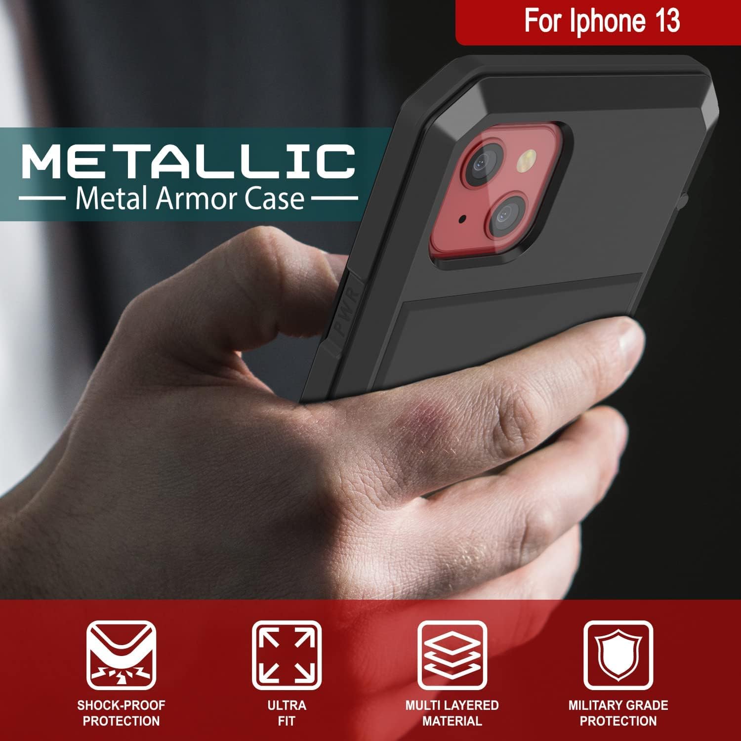Punkcase for iPhone 13 Metal Case | Heavy Duty Military Grade Armor Cover [Shock Proof] Hard Aluminum & TPU Design W/Tempered Glass Screen Protector for iPhone 13 (6.1") (2021) [Black]