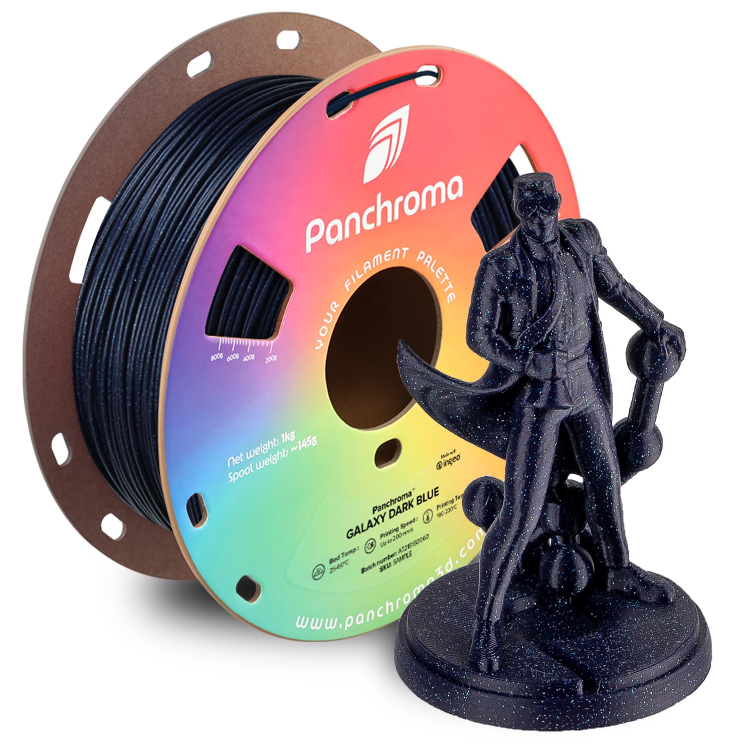 Polymaker Panchroma Galaxy PLA Filament 1.75mm, Galaxy Dark Blue 3D Printer PLA Filament 1kg - Twinkling 3D Printing Filament, Dimensional Accuracy +/