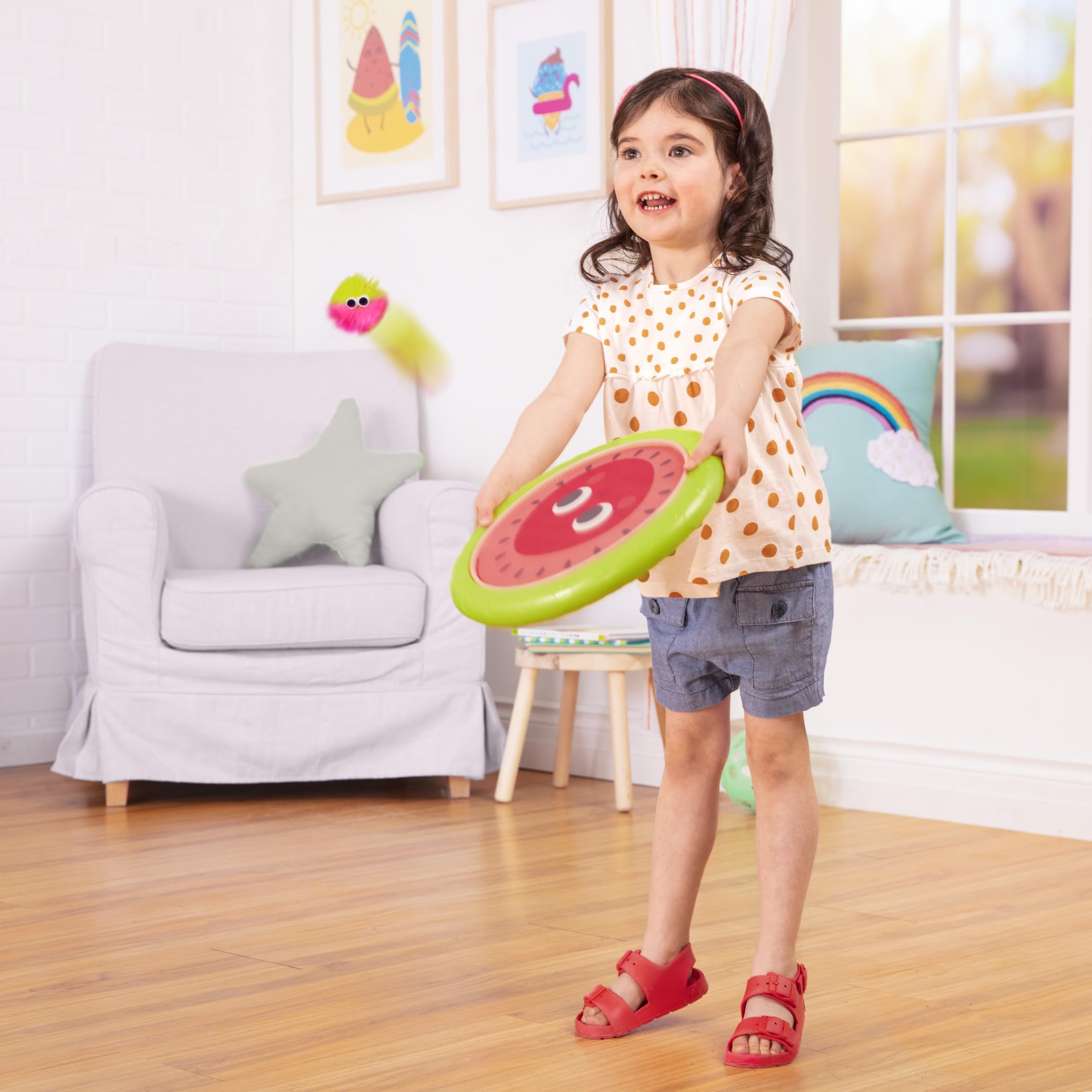 B. toys B.- Paddle Ball Game - zestaw do trampoliny ręcznej - Poppin' Paddles, 2 odbijające się krążki i 2 piłki, Catch & Toss gry sportowe dla dzieci - 3 lata +, Small, BX1916Z