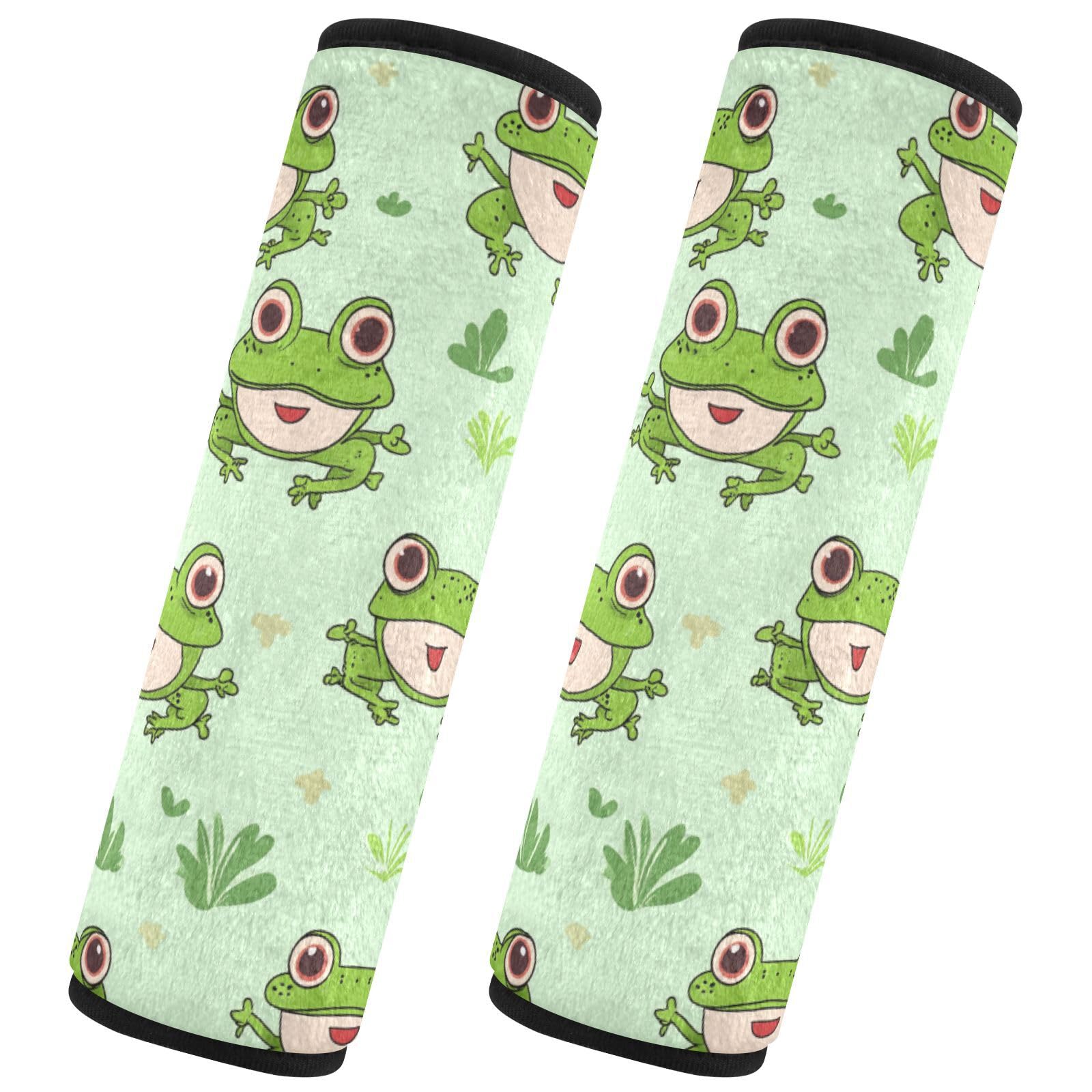 Seat Belt Covers 2 Pack Funny Frogs Car Seat Strap Covers Super Soft Green Animal Car Seat Neck Cover for Boys Girls Adults Babies M