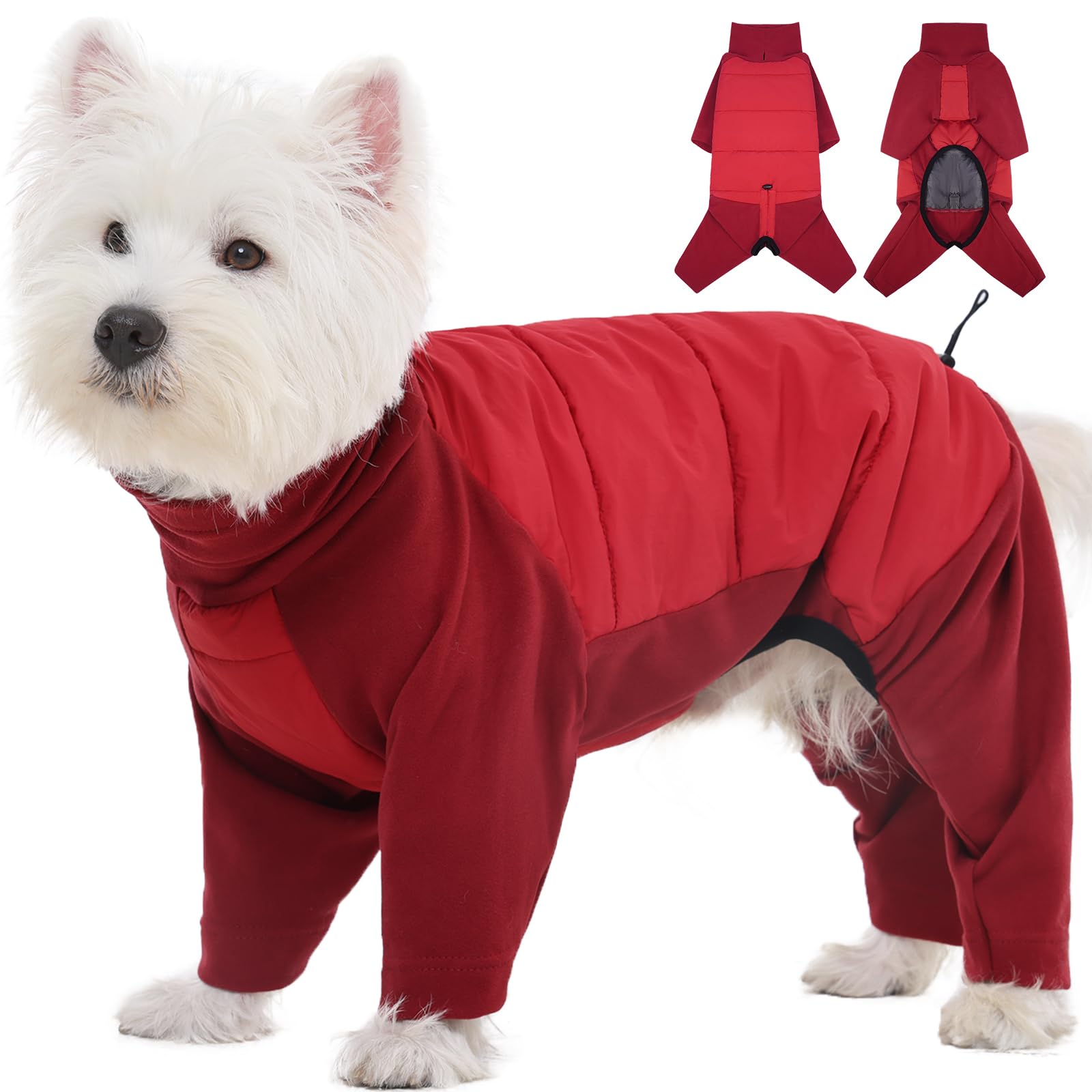 ROZKITCH Dog Coat with Harness, Dog Winter Jacket, Dogs Onesie Body Warm Jackets, Small Dogs Winter Coats Reflective Windproof Warm Cold Weather Coats, Pet Waterproof Jacket Hiking Red S