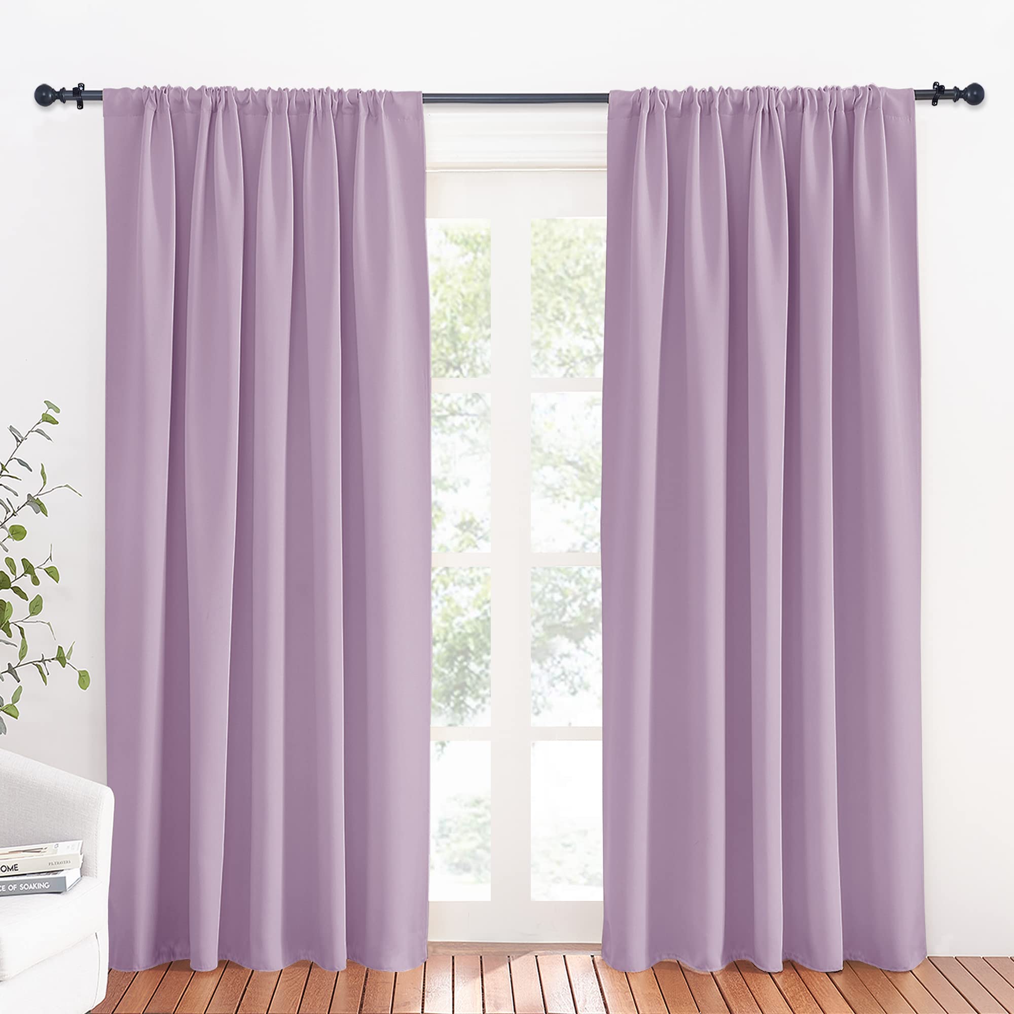 RYB HOME 70 inch Wide Curtains Blackout, Solid Durable Room Darkening Drapes for Bedroom Thermal Insulated Window Drapes for Living Room, W70 x L84