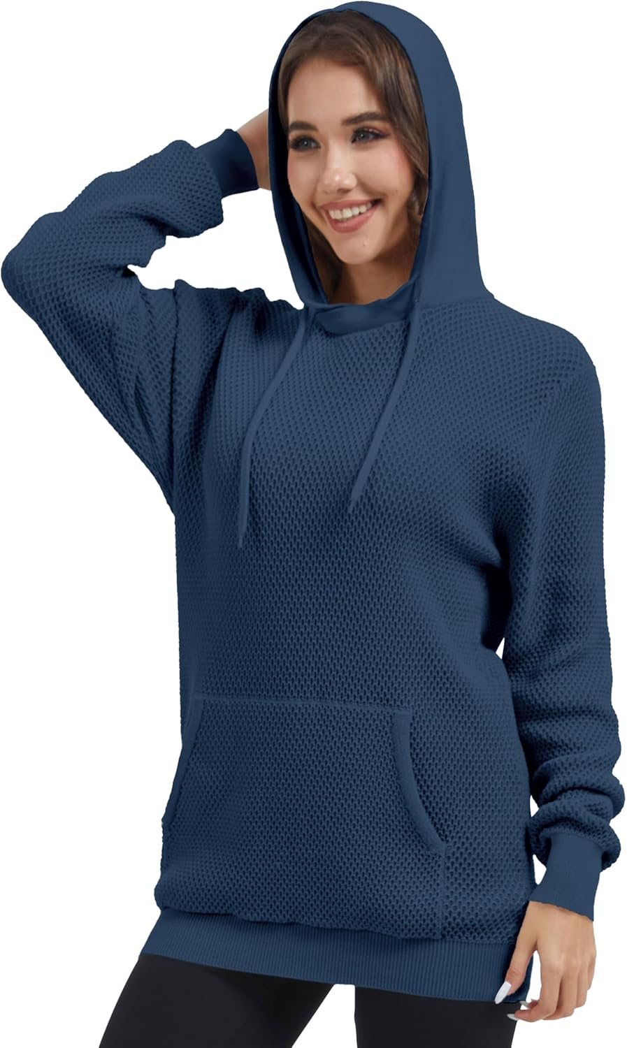 Womens Hoodie Sweatshirt Loose Fit Crew Neck Pullover Sweater with Pocket Ribbed Cuffs Fall Tops - Image 3