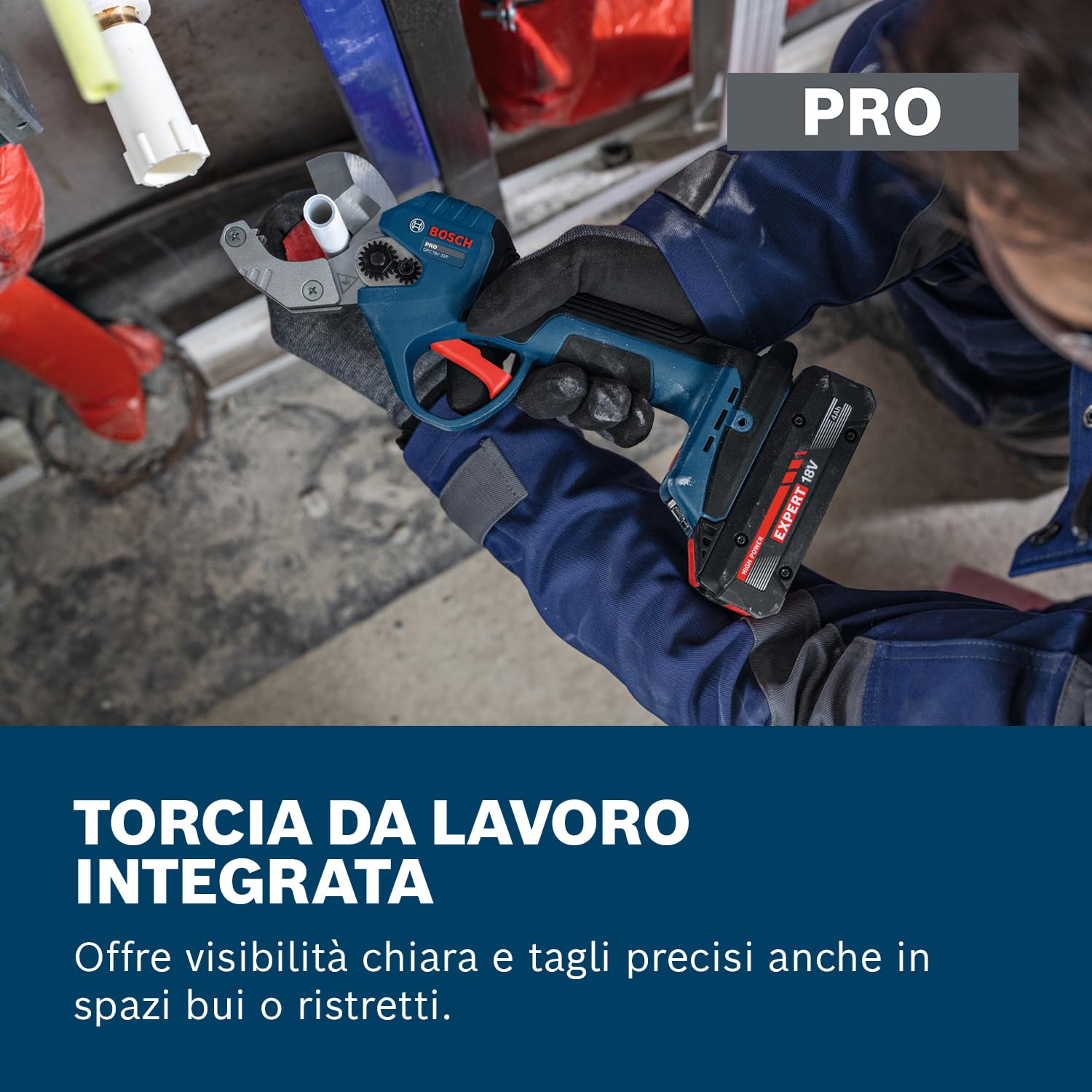 Bosch PRO 18V System Tagliatubi a batteria GPC18V-32P (incl. clip per cintura)
