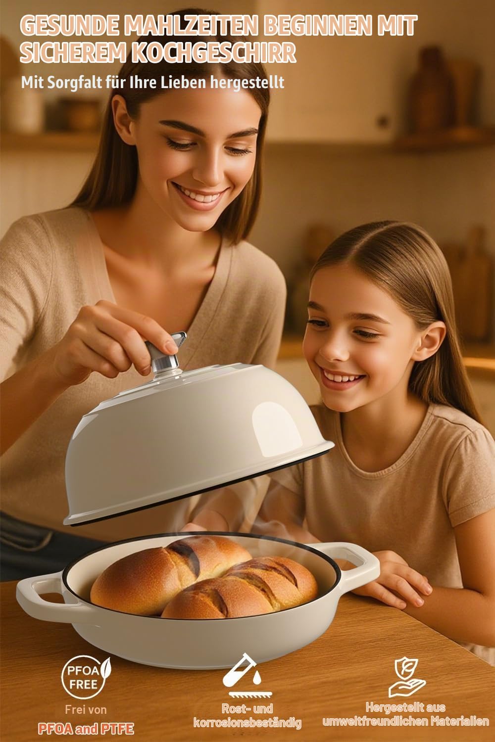 GFTIME Gusseisen Topf Brot Backen, Schmortopf Gusseisen Topf mit Deckel, Dutch Oven Brotbacktopf mit Gärkorb Einschneider Teigmischer Brotbackform für Schmoren, Braten, Sauerteig Starter Set,Weiß