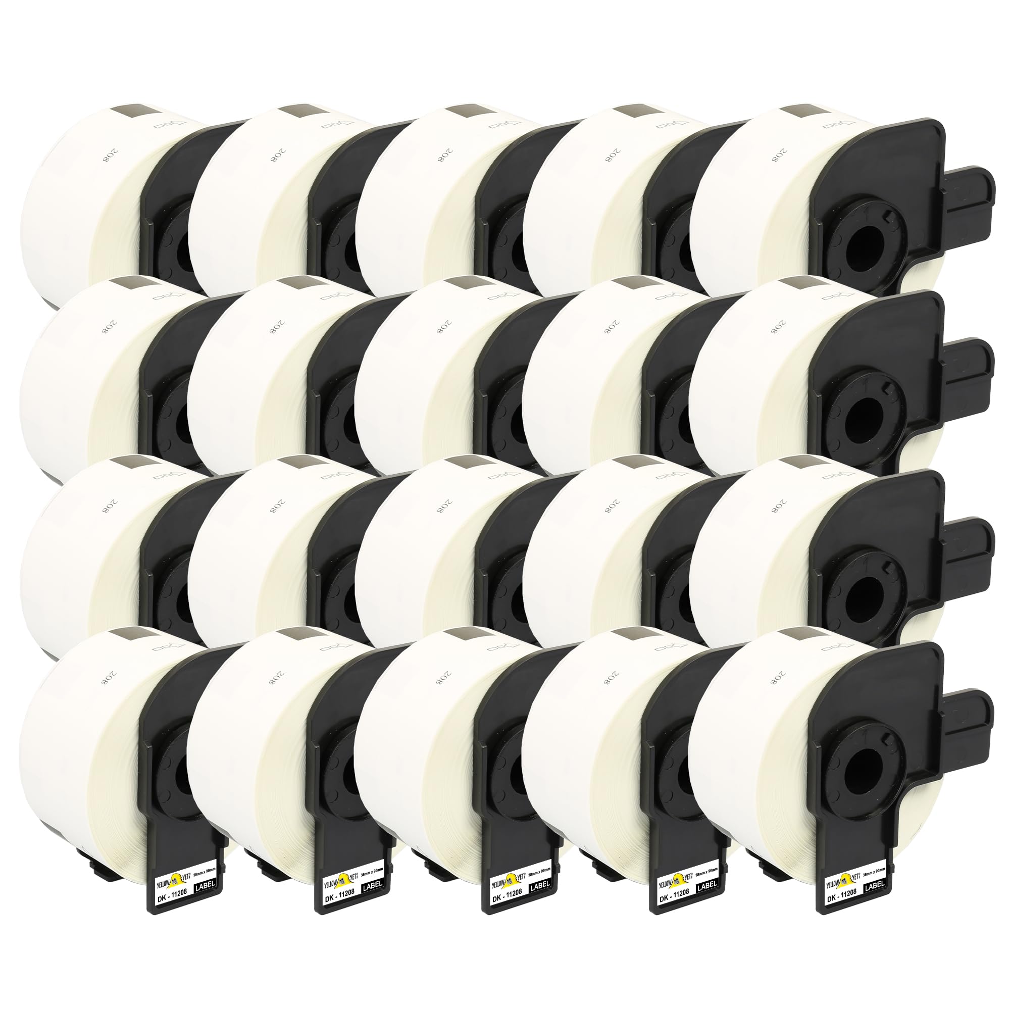 Yellow Yeti 20 Rolls DK-11208 38 x 90mm Large Address Labels Compatible with Brother P-Touch QL-500 QL-570 QL-700 QL-710W QL-720NW QL-800 QL-810W QL-820NWB QL-1100 QL-1110NWB | 400 Labels per Roll