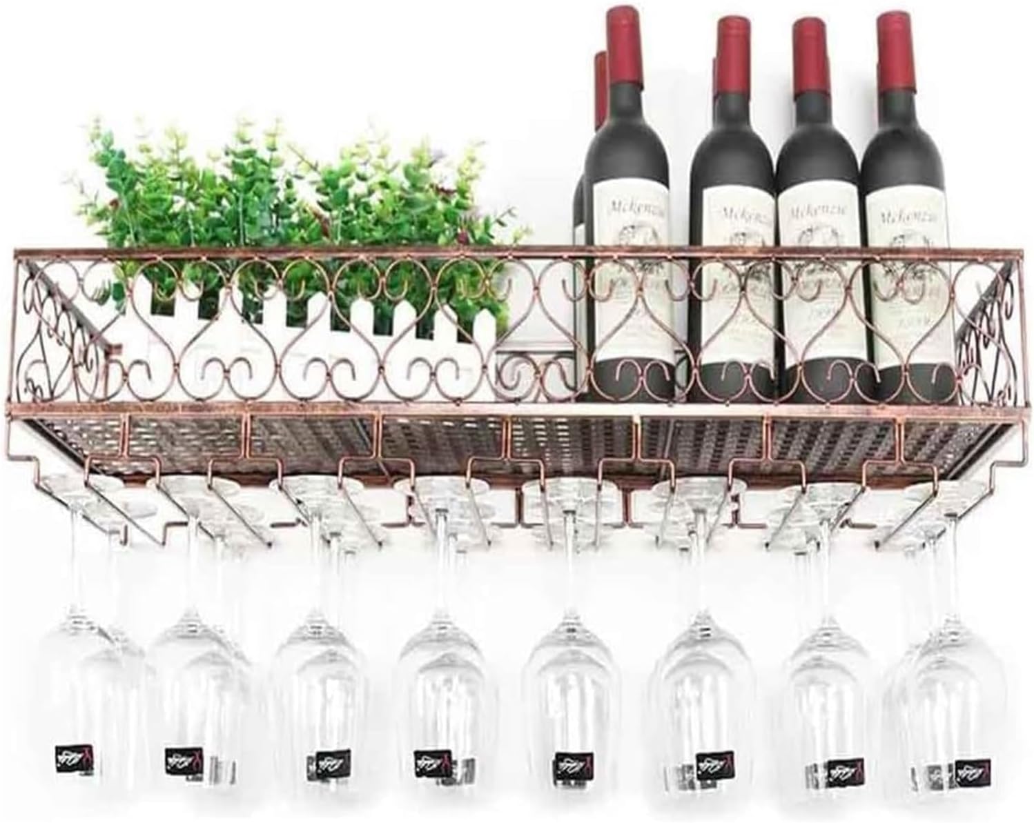 Wine Bottle Holder Wine Rack, Wall Mounted Wine Holder Display Shelves Iron With Wine Bottle & Glass Holder For Home Kitchen Bar Dining Decor (Color : Bronze, Size : 60x25cm)