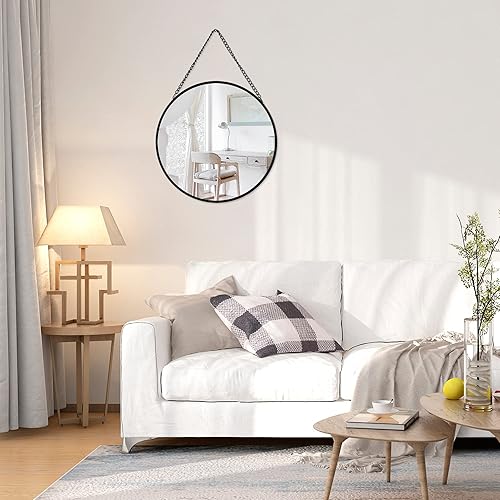 Miniatura 6 de Bowenturbo Espejo de pared colgante decorativo de metal redondo con cadena para decoración del hogar, baño, dormitorio, sala de estar (7.9 pulgadas,