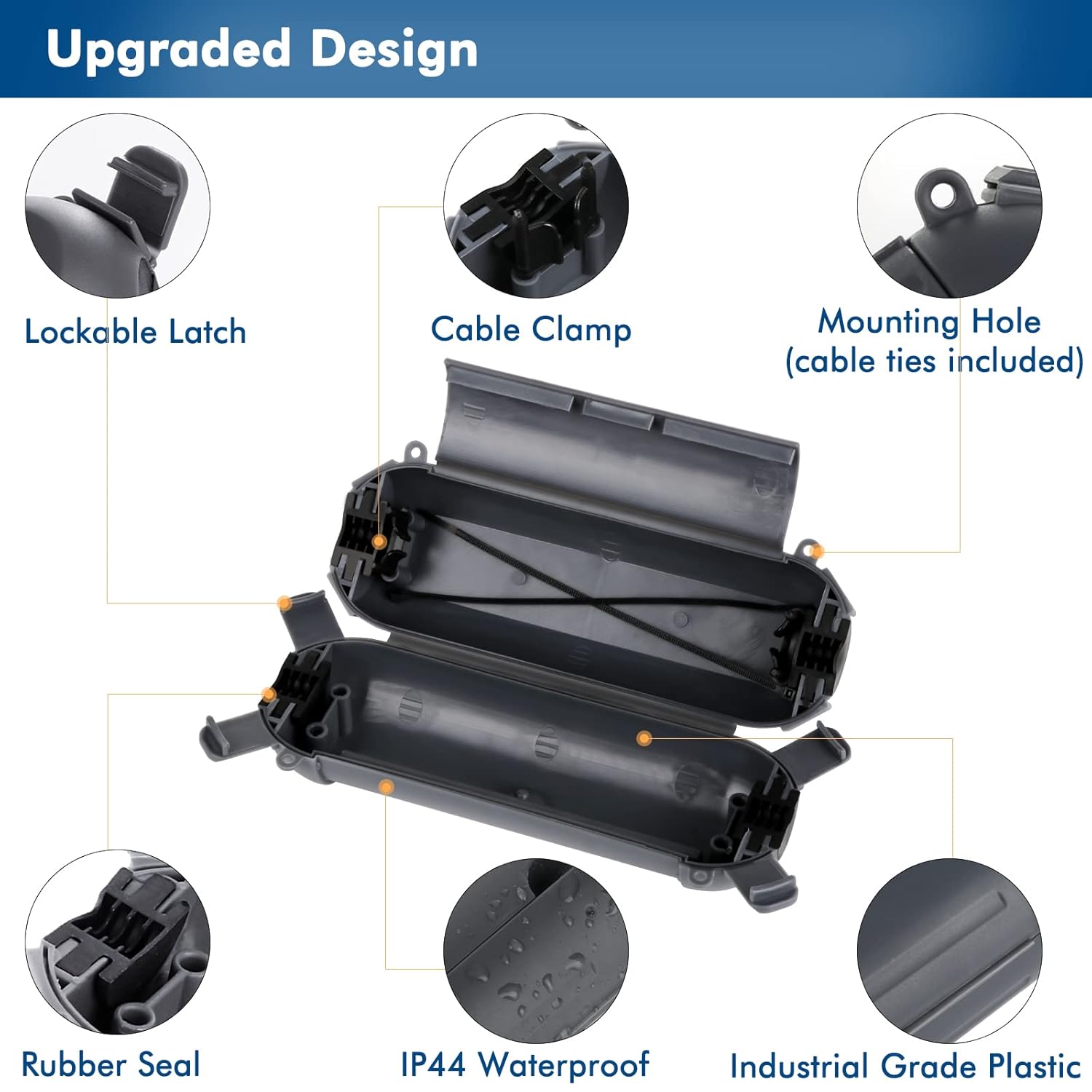 RESTMO IP54 Large Outdoor Electrical Box with 6 Pack IP44 Outdoor Extension Cord Safety Cover, Waterproof Electrical Connection Box, Weatherproof Box Protect Power Strip, Outlet, Plug, Socket, Timer,