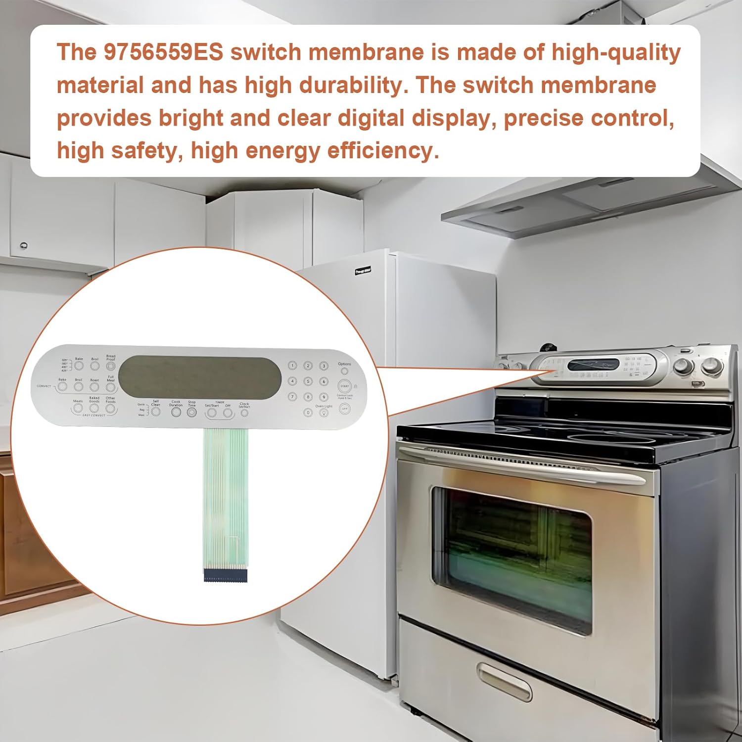 9756559ES Switch Membrane No Metal Plate Compatible with Whirlpool Range Oven Replacement for WP9756559ES AP6013948 1066317 PS11747180