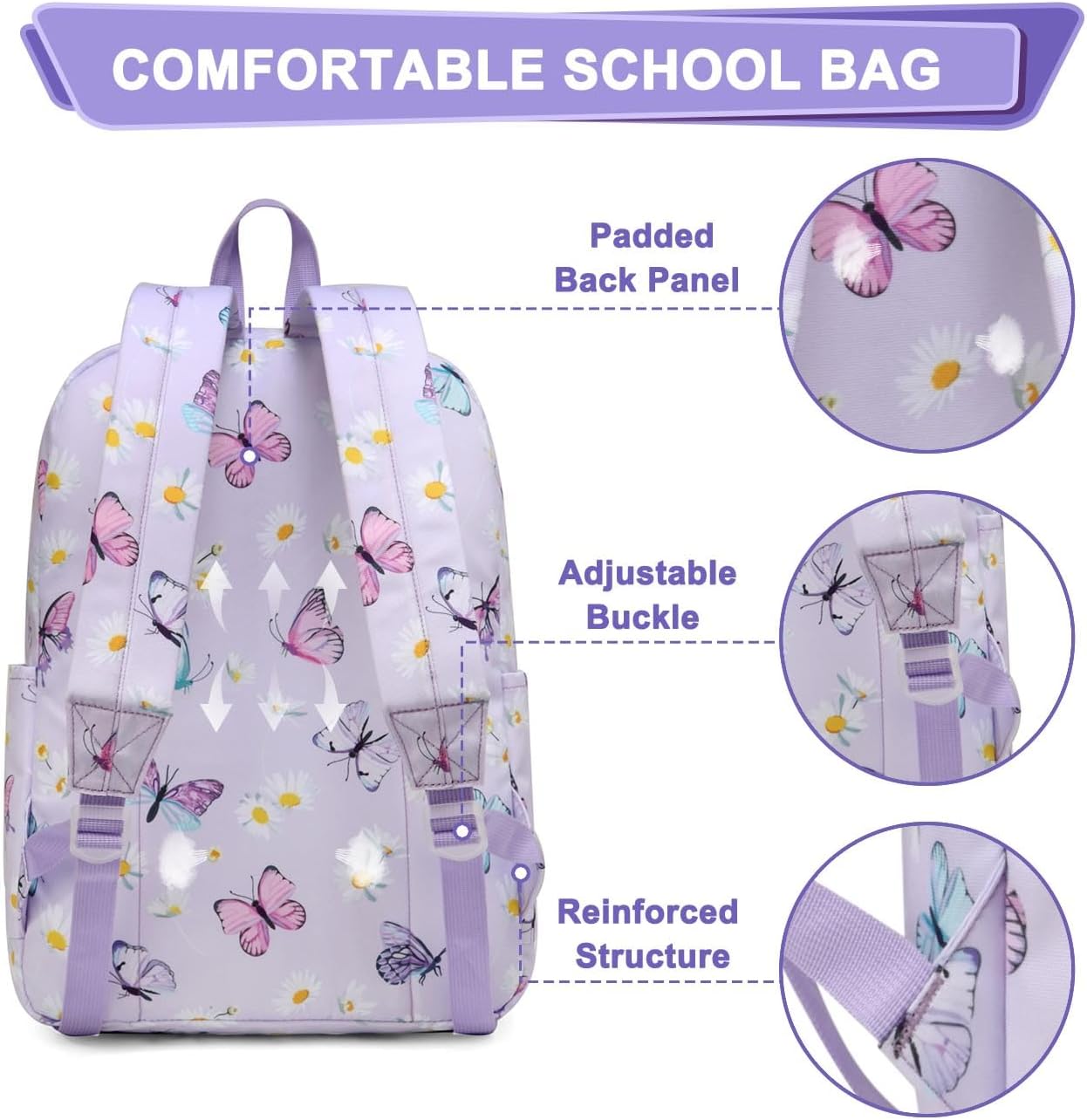 Kasqo Backpack for Women Men,Classic Lightweight Water-Resistant Bookbag for Teen Girls Boys,Travel School Casual Daypack - Image 3