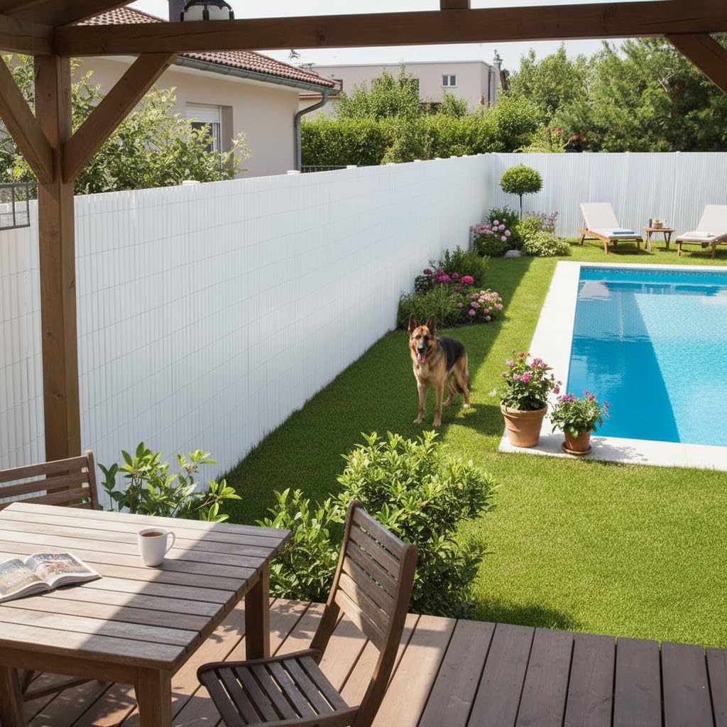 Suinga Brise-Vue Double Face 1 x 3 m, PVC Blanc, apporte Un Aspect Moderne, élégant et différent dans Votre Jardin ou sur Votre terrasse.