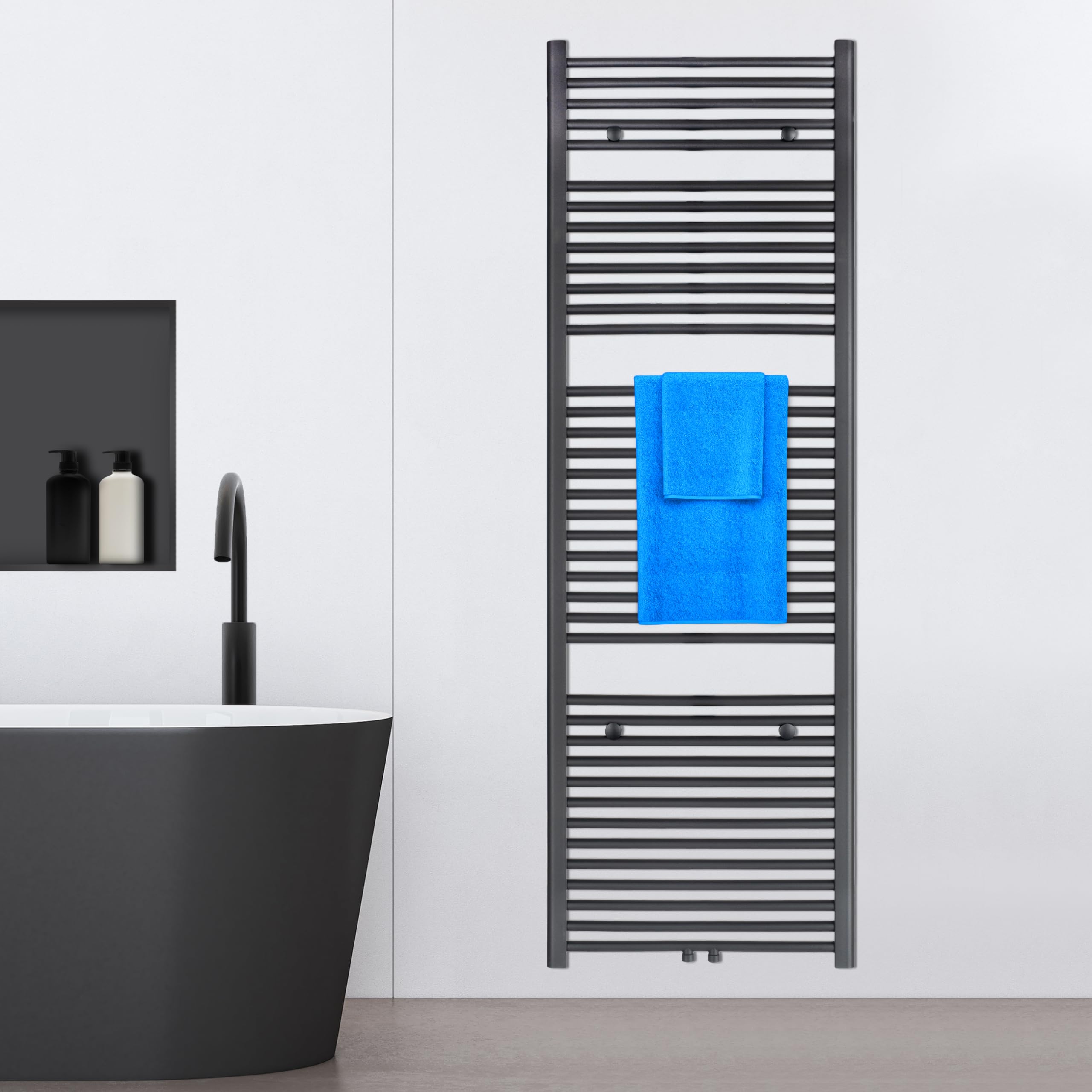 VILSTEIN® Badheizkörper [180x60cm] - Handtuchheizkörper Elektrisch Nutzbar - Handtuchtrockner Badezimmer - Handtuch Heizkörper Bad mit Seitenanschluss - Handtuchheizung - Wandheizkörper (Schwarz)