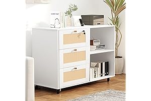 Modern Farmhouse Storage Cabinet with 3 Drawers & Lock, Home Office Filing...