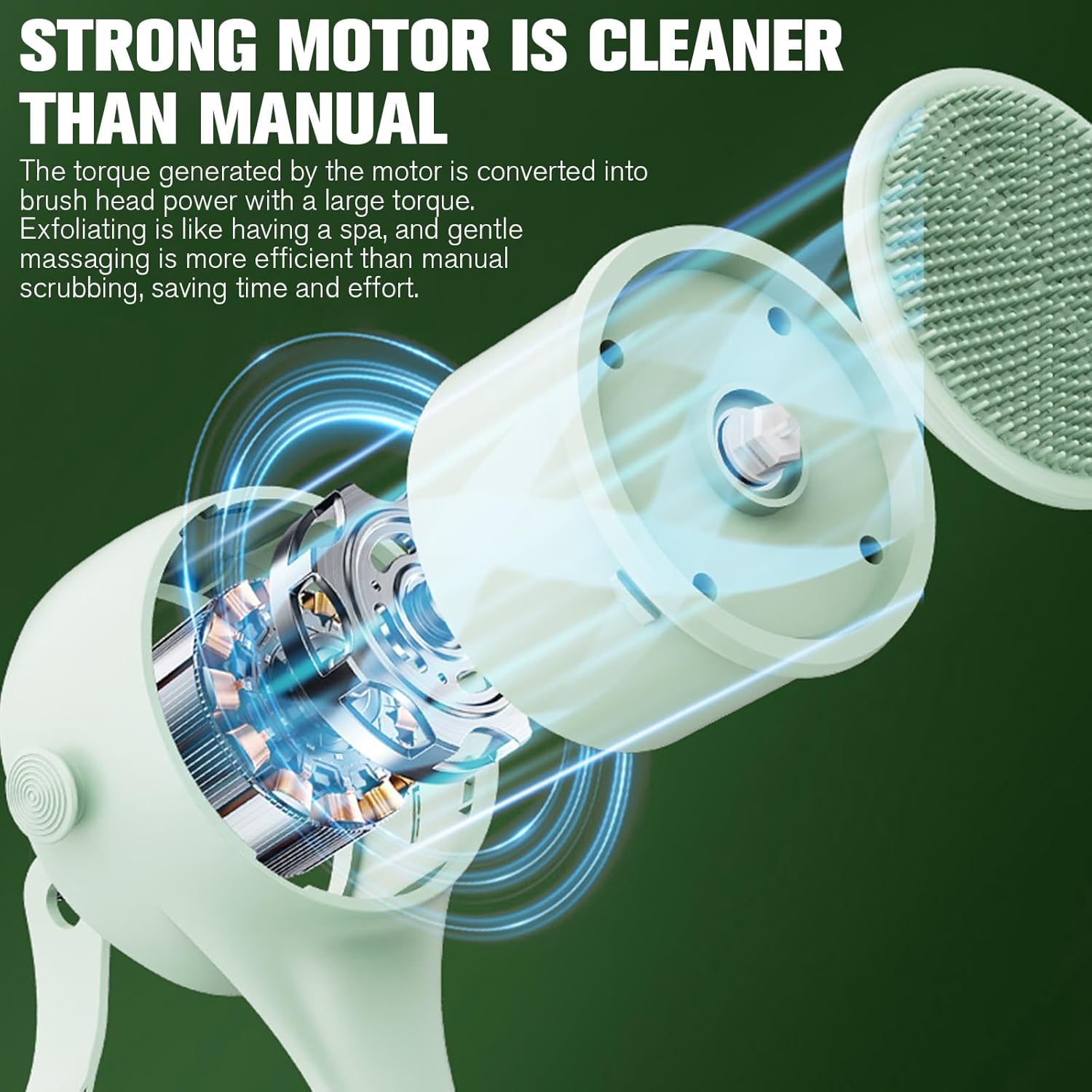 Electric Body Brush Back Scrubber for Shower, Waterproof Long Double-Handled Four-Head Electric Body Scrubber, Rechargeable Bath Brush, for Cleaning, Exfoliation and Skin Massage (Mint Green) - Image 9