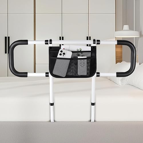 Rieles de cama para adultos mayores, riel de asistencia de cama extendido para personas mayores, rieles laterales de cama ajustables aprobados por