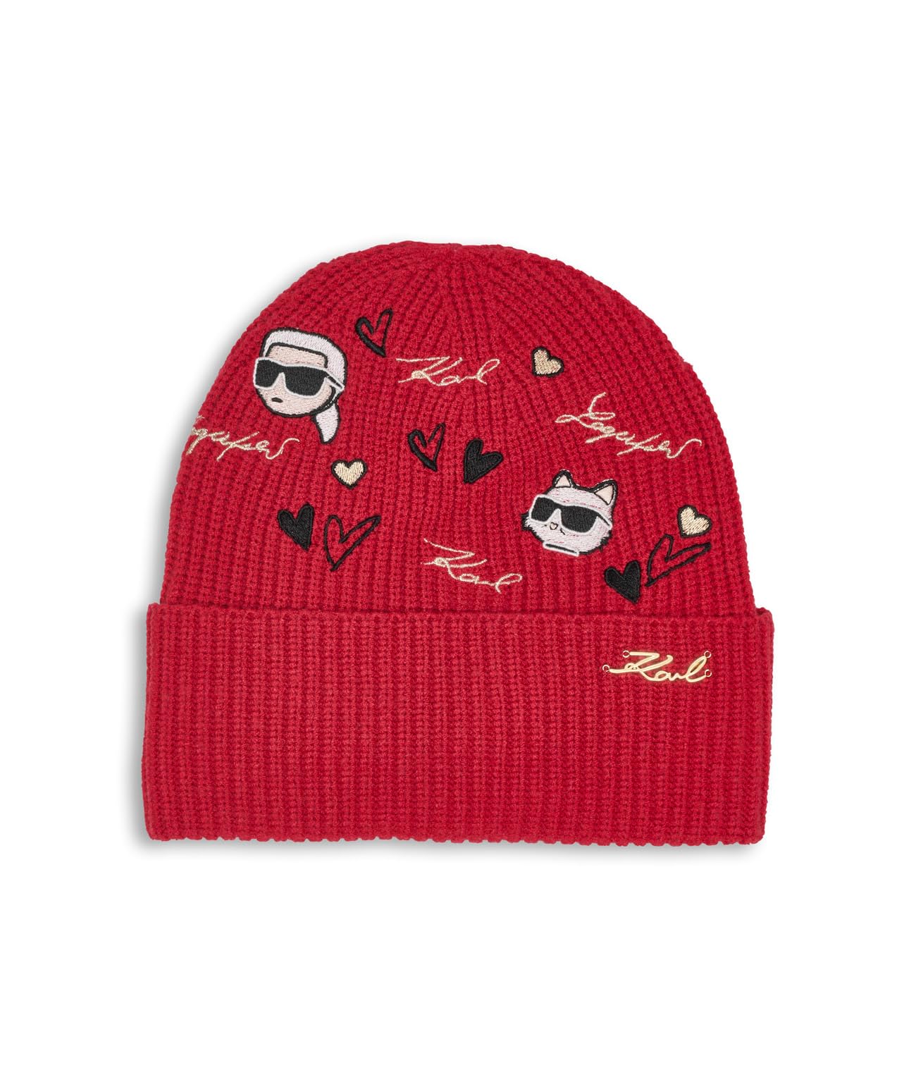Embroidered Hearts Velboa Fleece Lined Beanie Red Heart-Eye [Embroidered] Premium Color Beanies – good chills main image 4