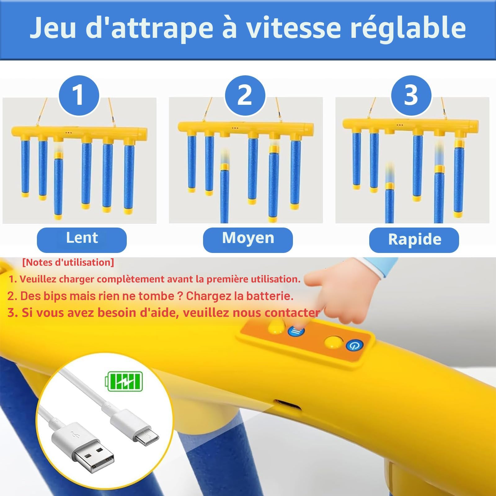 Jouet d'Entraînement à la Réaction avec Bâtons Tombants - Jeu de Capture de la Coordination Œil-Main pour Enfants et Adultes - Défi Réflexe (A)