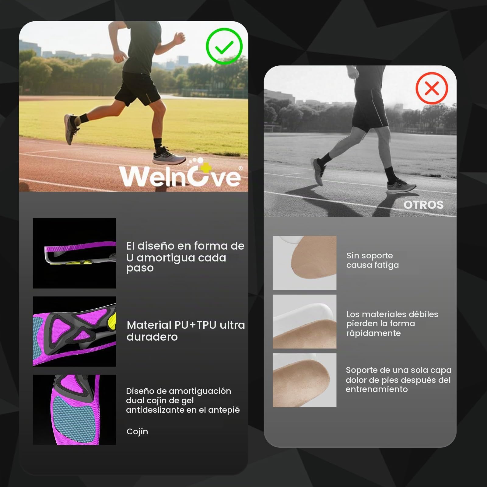 Welnove Plantillas Deportivas Hombre y Mujere con Almohadilla Metatarsal para Metatarsalgia, Neuroma de Morton, Plantillas de Soporte de Arco para Fascitis Plantar-Mujeres 39-40|Hombres 37-38