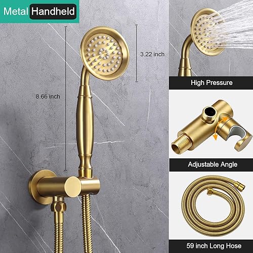 Miniatura 4 de Homekicen Sistema de ducha antiguo de oro cepillado con boquilla de bañera grifos de lluvia de 9 pulgadas en la pared, cabezal de lluvia y rociador