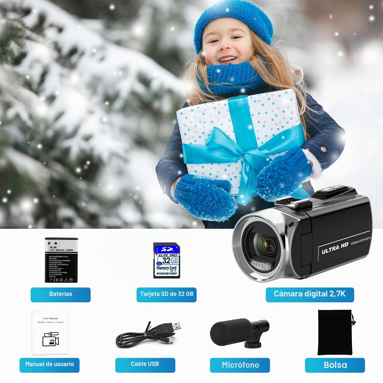 Videocámara Windancy FHD 1080P 48MP 4K Videocámara para YouTube, Videocámara de Vlogging Grabadora 18X Zoom Digital Pantalla IPS de 3.0 Pulgadas con Rotación de 270 Grados