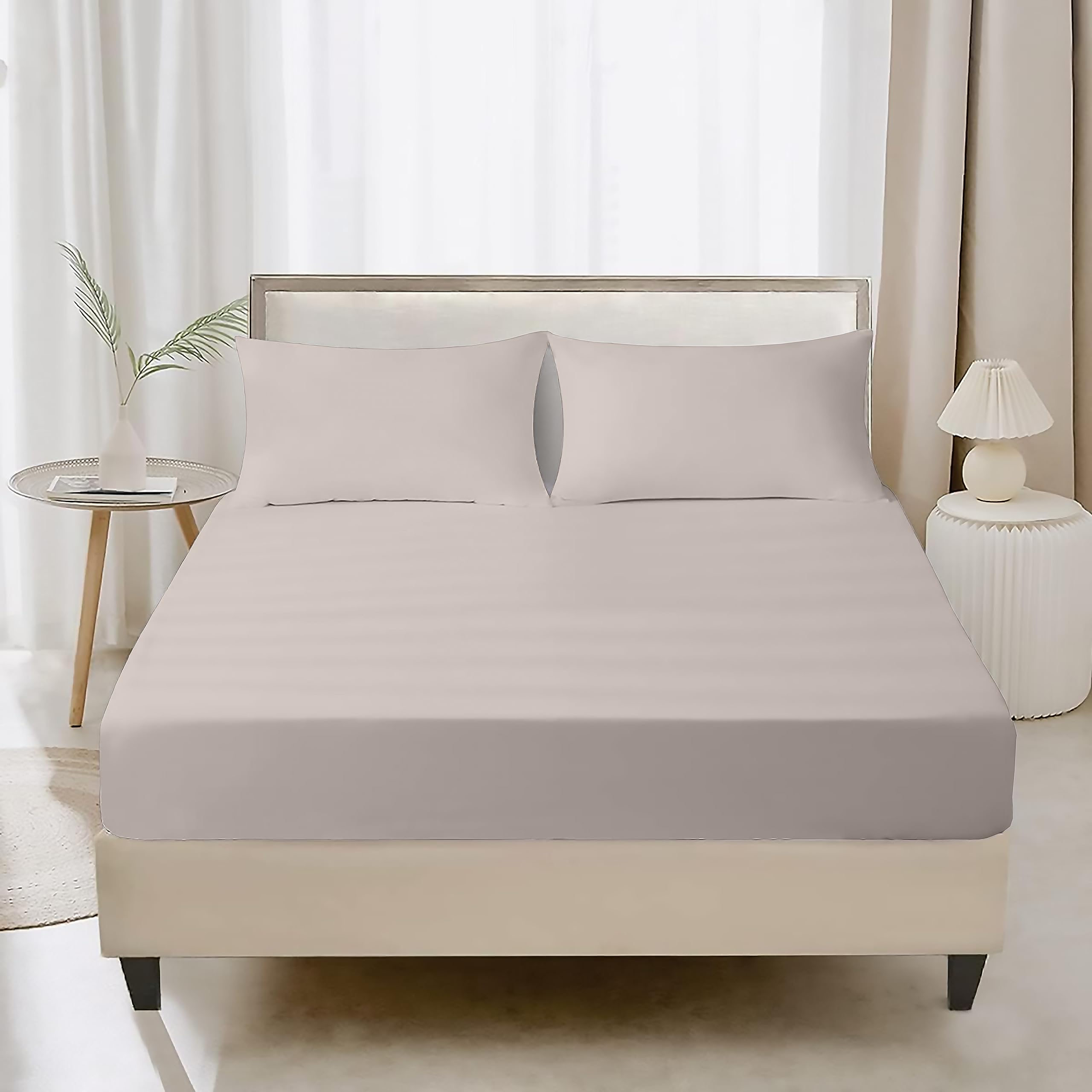 Ray Bedding 3PC Fitted Sheet Single Set 400 Thread Count 100% Egyptian Cotton 35cm Deep Single Fitted Sheet Bedding Set With Pillow Cases 2 Pack