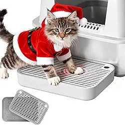 Caixa de areia para gatos com função de filtro, banco de pedal de gato para caixa de areia autolimpante, fácil de limpar, anti-rastreamento e antiderrapante, ideal para gatinhos e gatos idosos, cinza