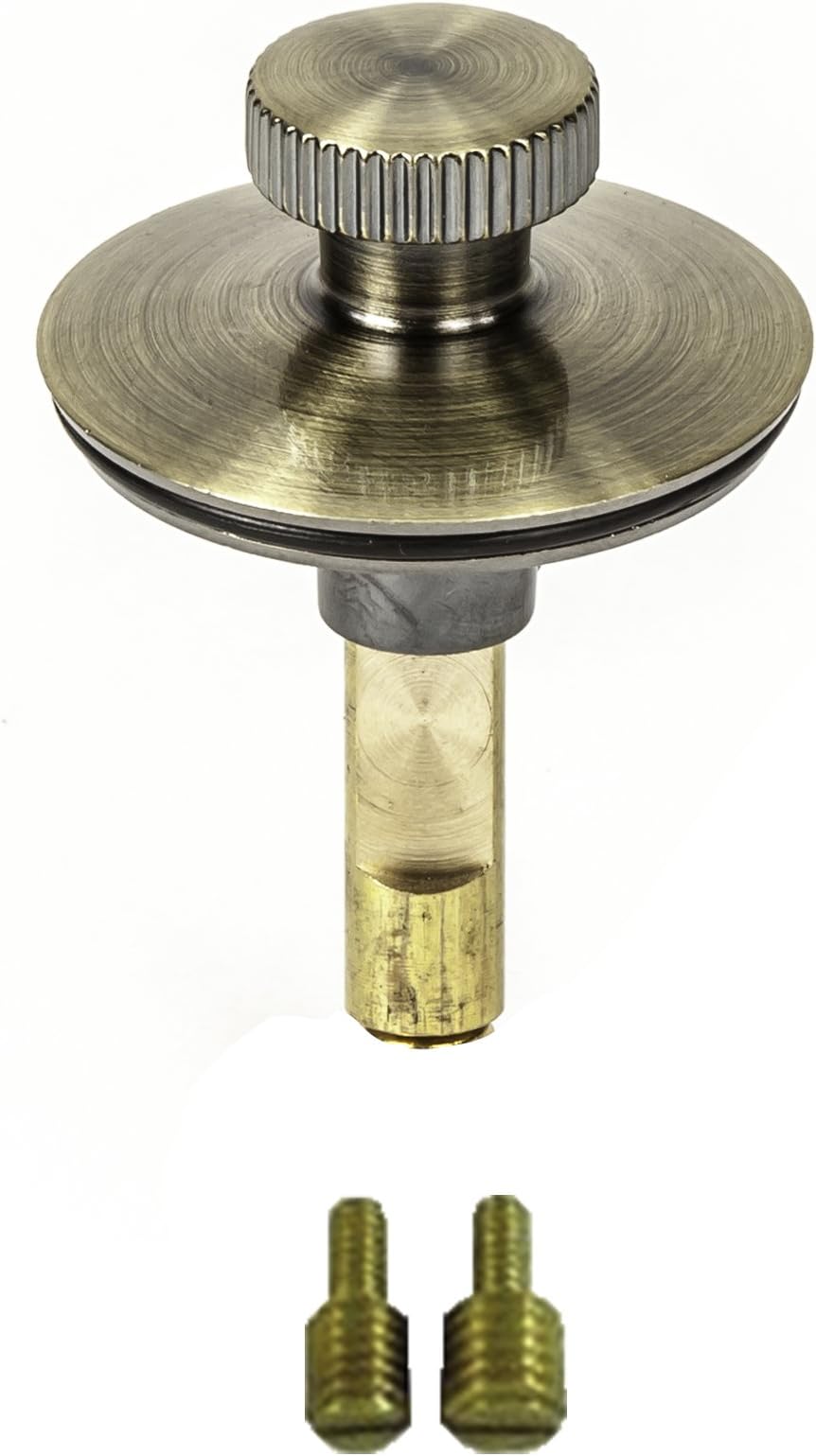 PF WaterWorks Universal Lift n Turn (Twist Close) Bath Tub/Bathtub Drain Stopper includes 3/8" and 5/16" Fittings, Antique Brass, PF0950-AB-LT-S