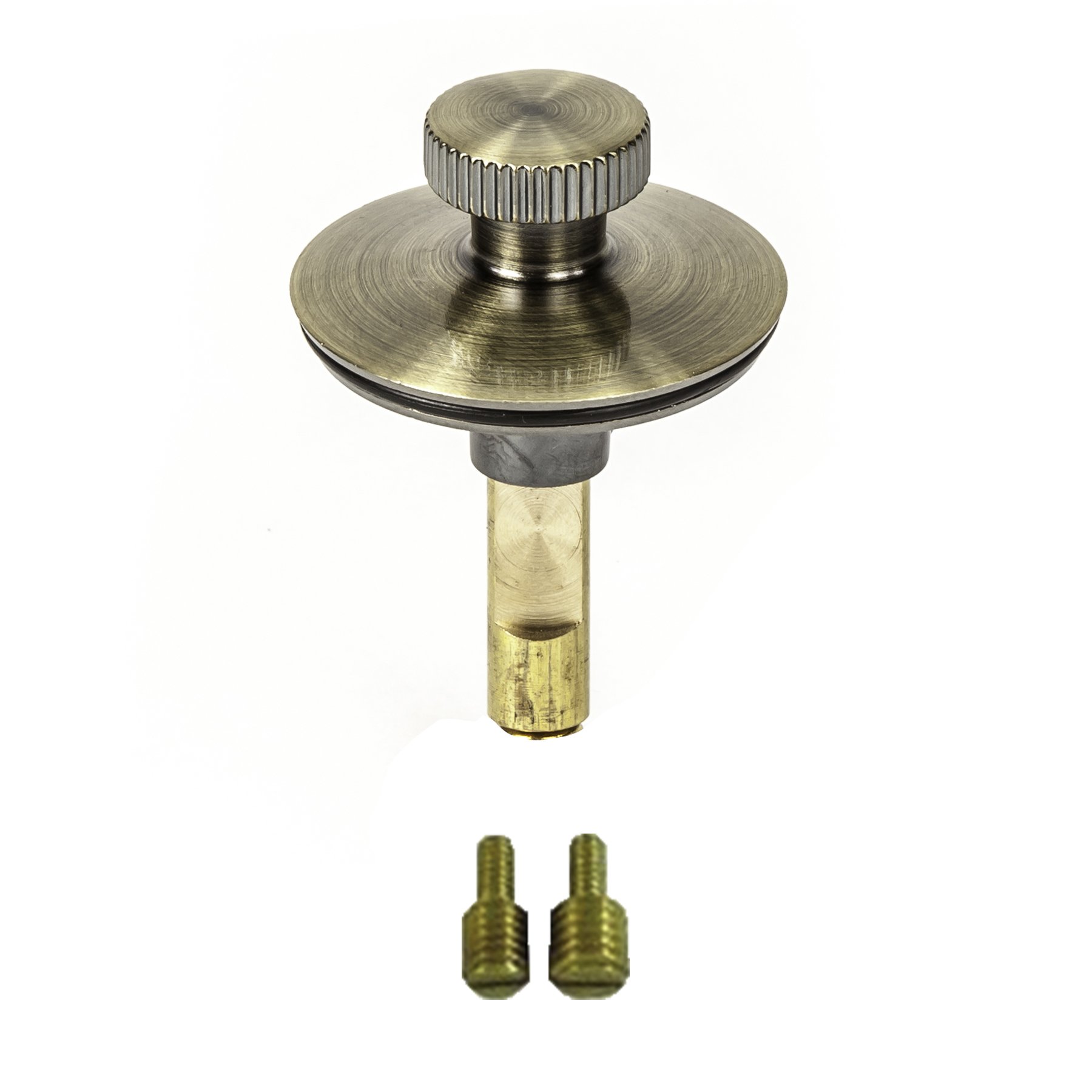 PF WaterWorks Universal Lift n Turn (Twist Close) Bath Tub/Bathtub Drain Stopper includes 3/8" and 5/16" Fittings, Antique Brass, PF0950-AB-LT-S