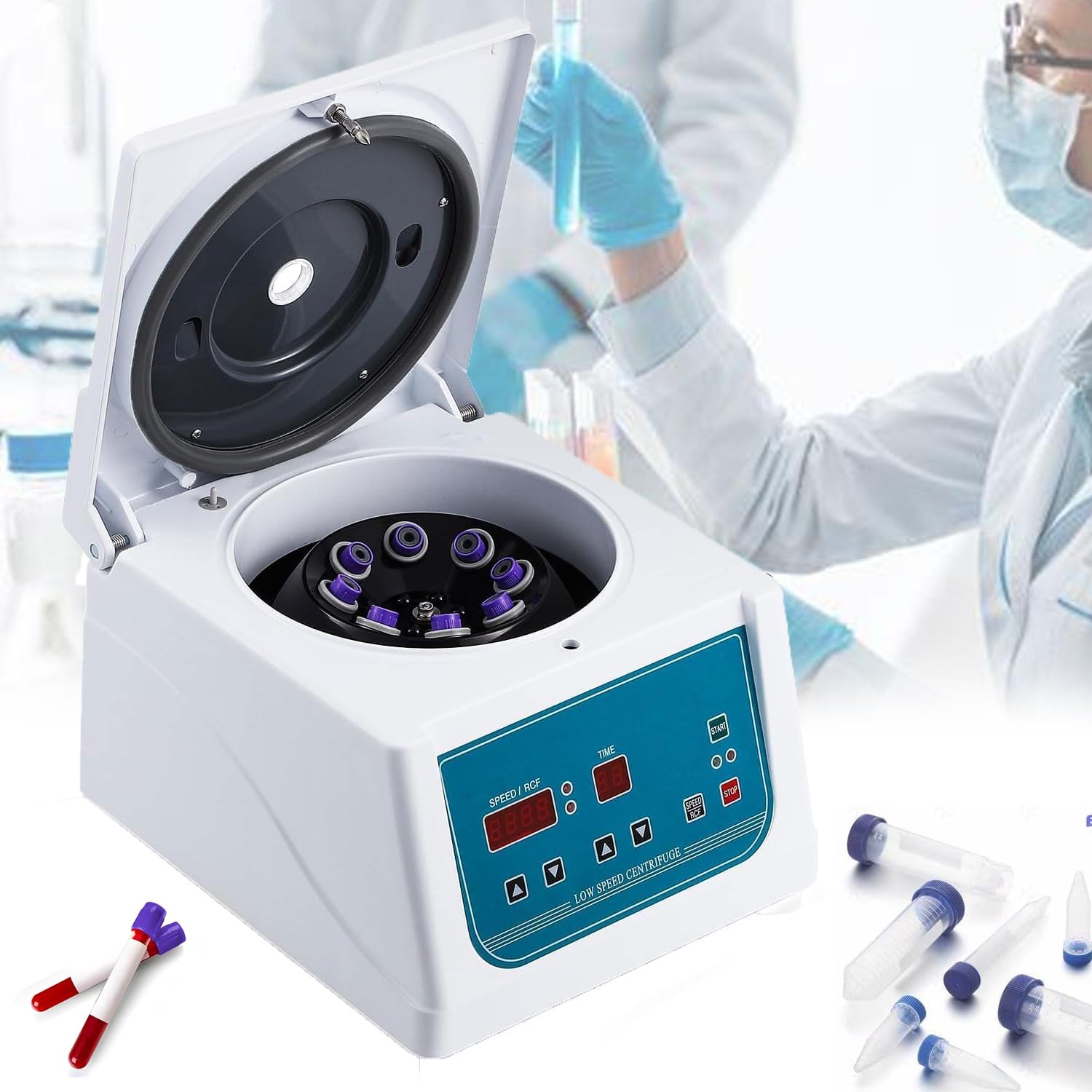 TsoLay Centrifuga Elettrica da 4000 Giri/min, Centrifughe da Laboratorio da Banco da 60 W, 8 Centrifughe da Tavolo a Bassa velocità da 15 Ml, Timer da 0 a 99 Min, Rotore Composito, per Sangue/siero