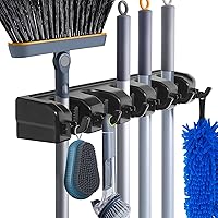 HYRIXDIRECT Heavy Duty Wall Mount Broom Mop Holder with 6 Hooks - Garage Garden Tool Organizer Rack