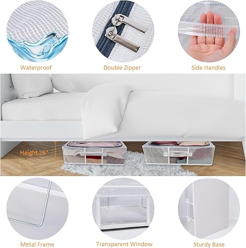 Miniatura 6 de Contenedores de almacenamiento para debajo de la cama, paquete de 2, 30 litros de almacenamiento de ropa debajo de la cama con soporte interno