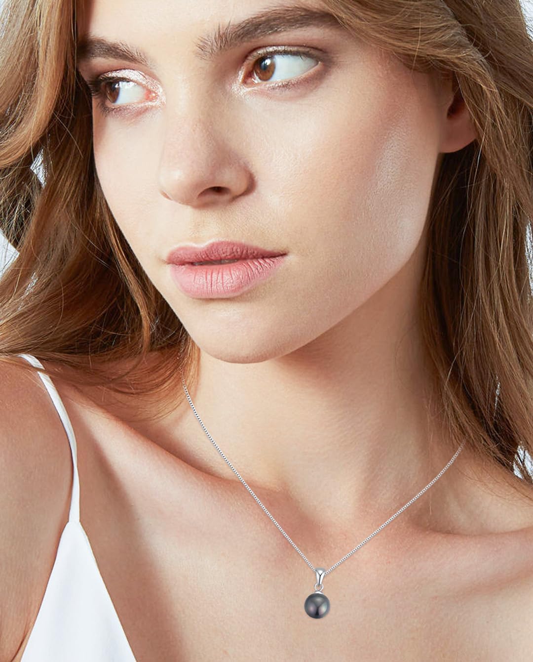 8-8.5mm Black Freshwater Cultured Pearl Necklace with 925 Sterling Silver Box Chain for Women - Image 3