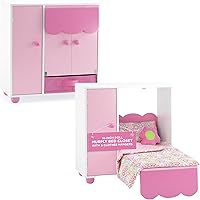Vista 1 de Emily Rose juego de cama Murphy y armario de 18" para muñecas - Muebles de madera que ahorran espacio con contenedor de almacenamiento de ropa, 5