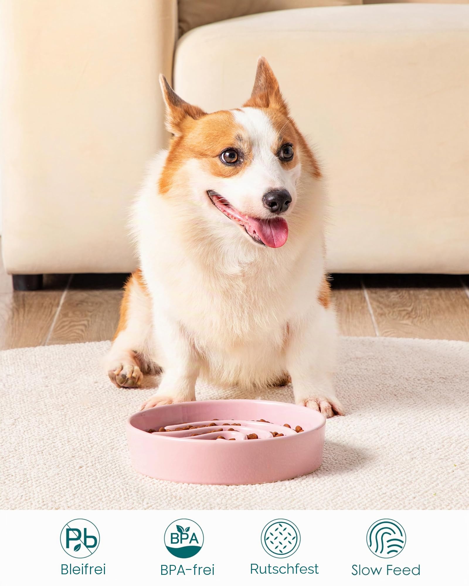 vancasso Hundenapf, 960ml Hundenapf aus Keramik, Anti Schling Napf Hund für Kleine und Mittelgroße Hunde, Futternapf Hund Rutschfestem Design, Rosa