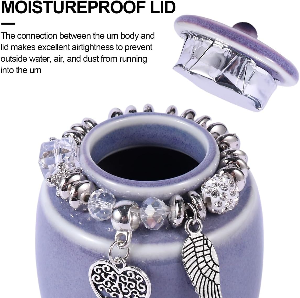 Ceramic Small Cremation Urn for Ashes, Mini Keepsake Urn with Photo Frame & Premium Gift Box, 2.3" x 3.6" (120ml Capacity), Memorial Holder for Home or Columbarium (Purple)