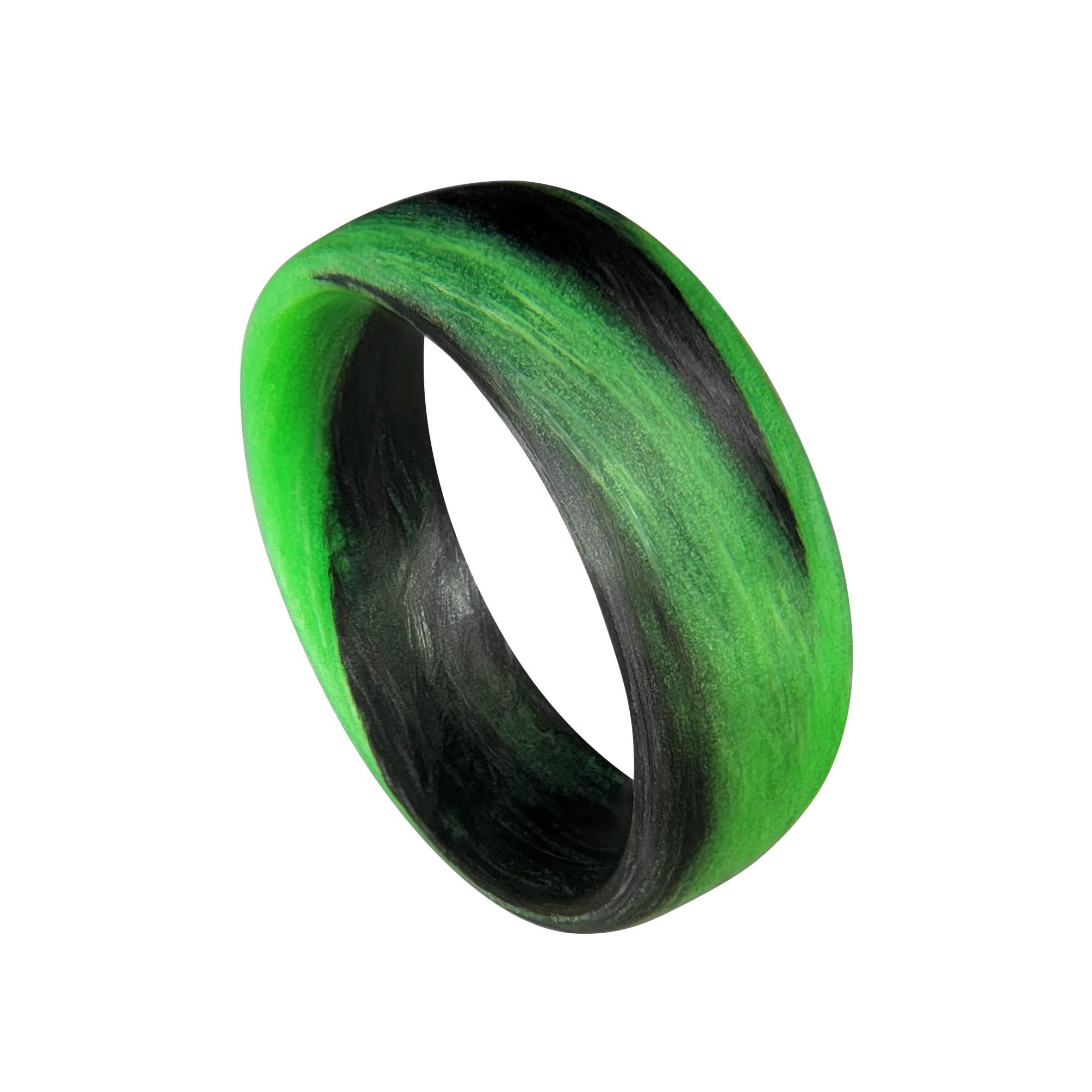 Carbon Fiber Green Marbled Glow Ring, Matte or High Gloss Finish, Rounded Band, Glow-in-the-Dark, Durable, Waterproof, Sizes 4-16, Custom Band Widths