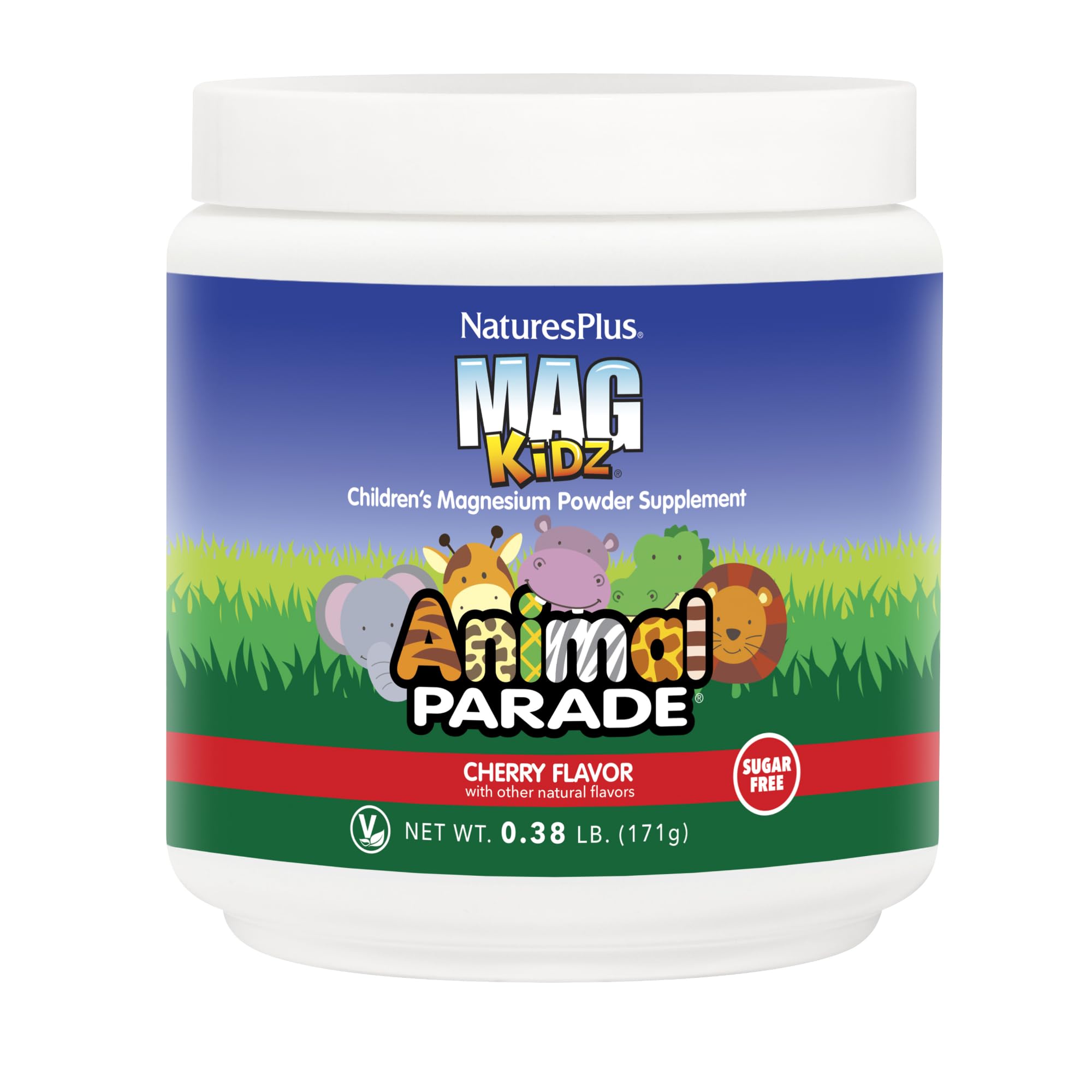 NaturesPlus Animal Parade MagKidz, Cherry Flavor - 0.38 lb - Children's Magnesium Powder Supplement - Bone & Muscle Health Support - Gluten Free, Sugar Free - 45 Servings