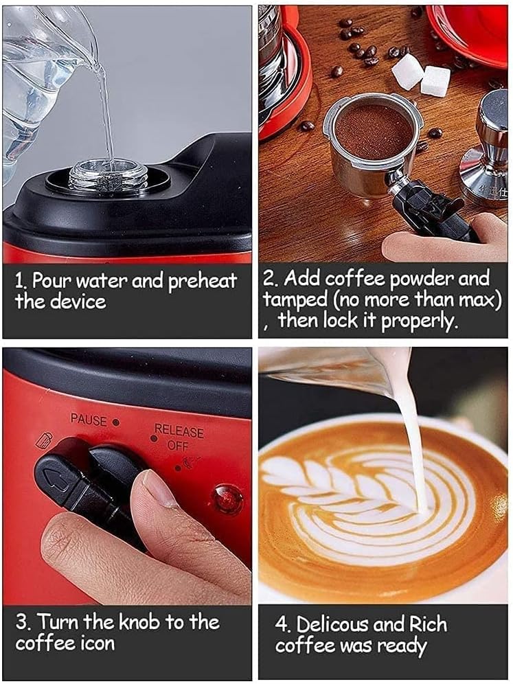 Coffee Machine Coffee Maker,Semi-Automatic Hand-cranked Espresso Machine, Small Coffee Machine with Milk Froth and Self-Cooking,Quickly Brewing,for Home