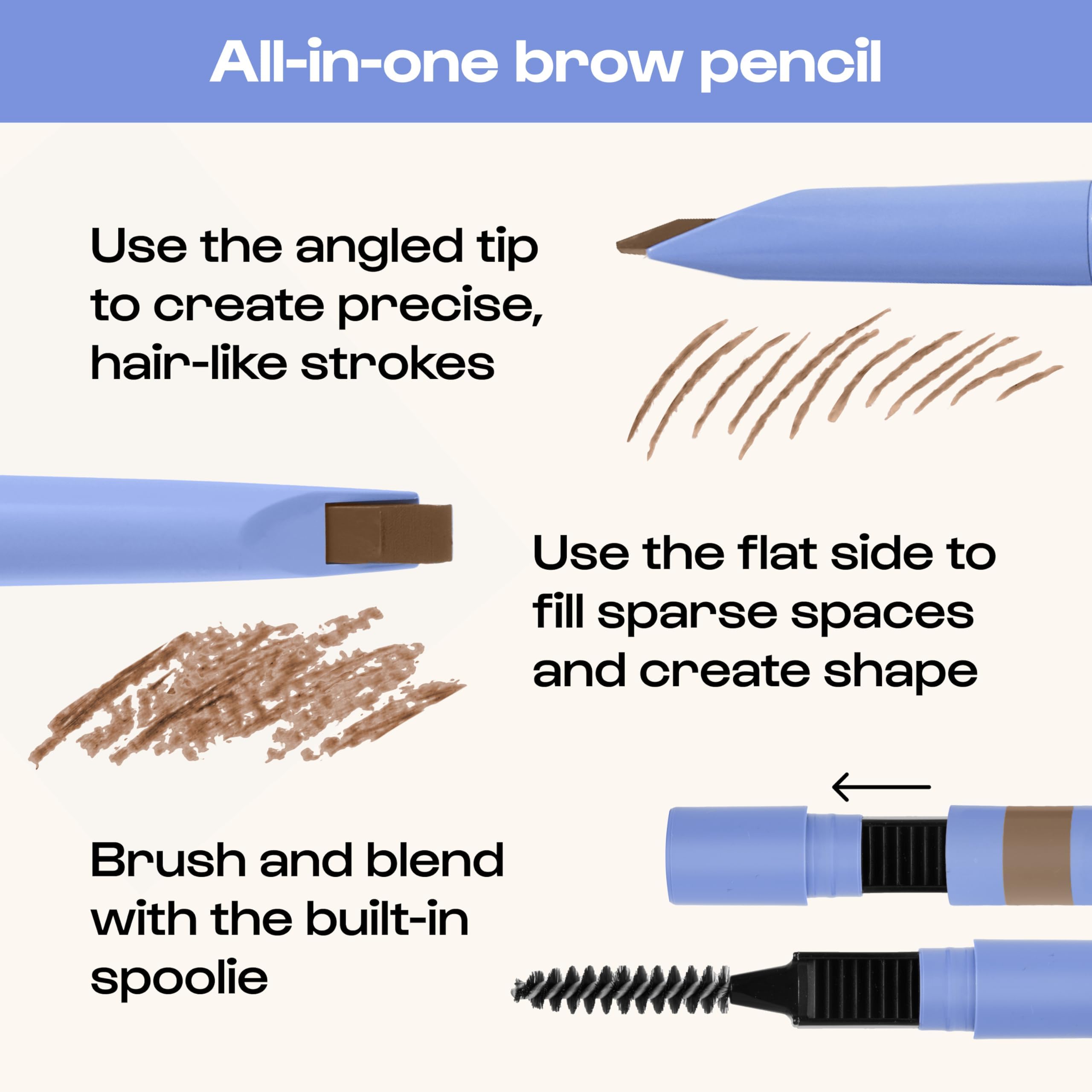 ALLEYOOP Swift Eyebrow All-In-1 Brow Definer with Built-In Sharpener & Spoolie Brush, Water & Smudge Resistant and Eyebrow Pencil for Women, Natural Matte Finish, Vegan, Cruelty-Free (Soft Brown)