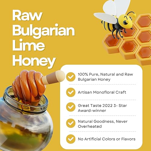 Miniatura 5 de Heather Hills Farm Miel de flor de lima búlgara cruda 11.99 oz (12 onzas) | Pura, sin filtrar y sin pasteurizar | Miel cítrica monofloral de