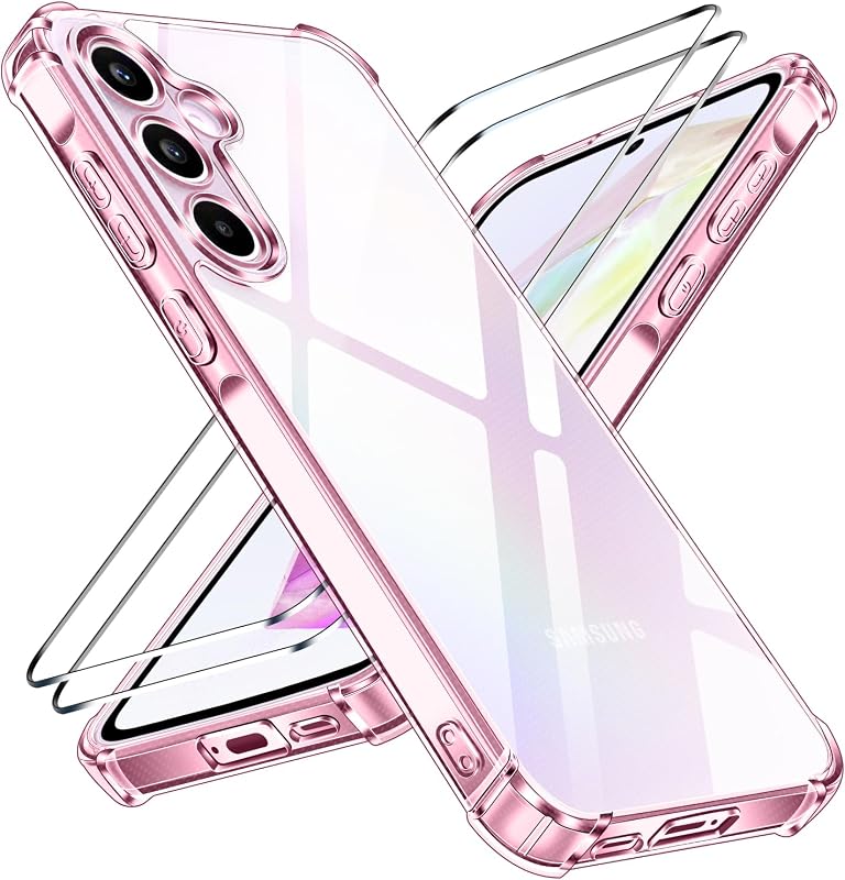 iVoler Samsung Galaxy A55 5G Átlátszó Védőtok - Lila TPU Puha Kerettel, Ütésálló Kialakítás, 2db Edzett Üveg Képernyővédővel